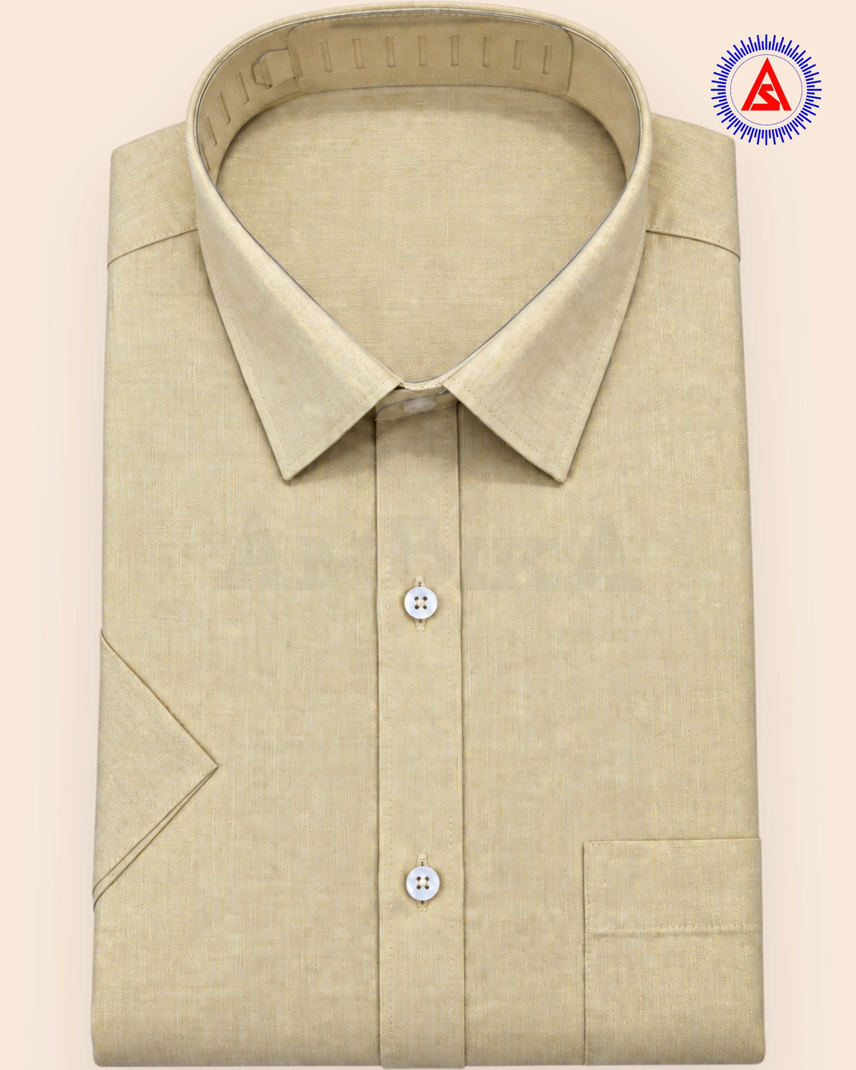 Cream gold tissue shirt collar buttons and pocket detail