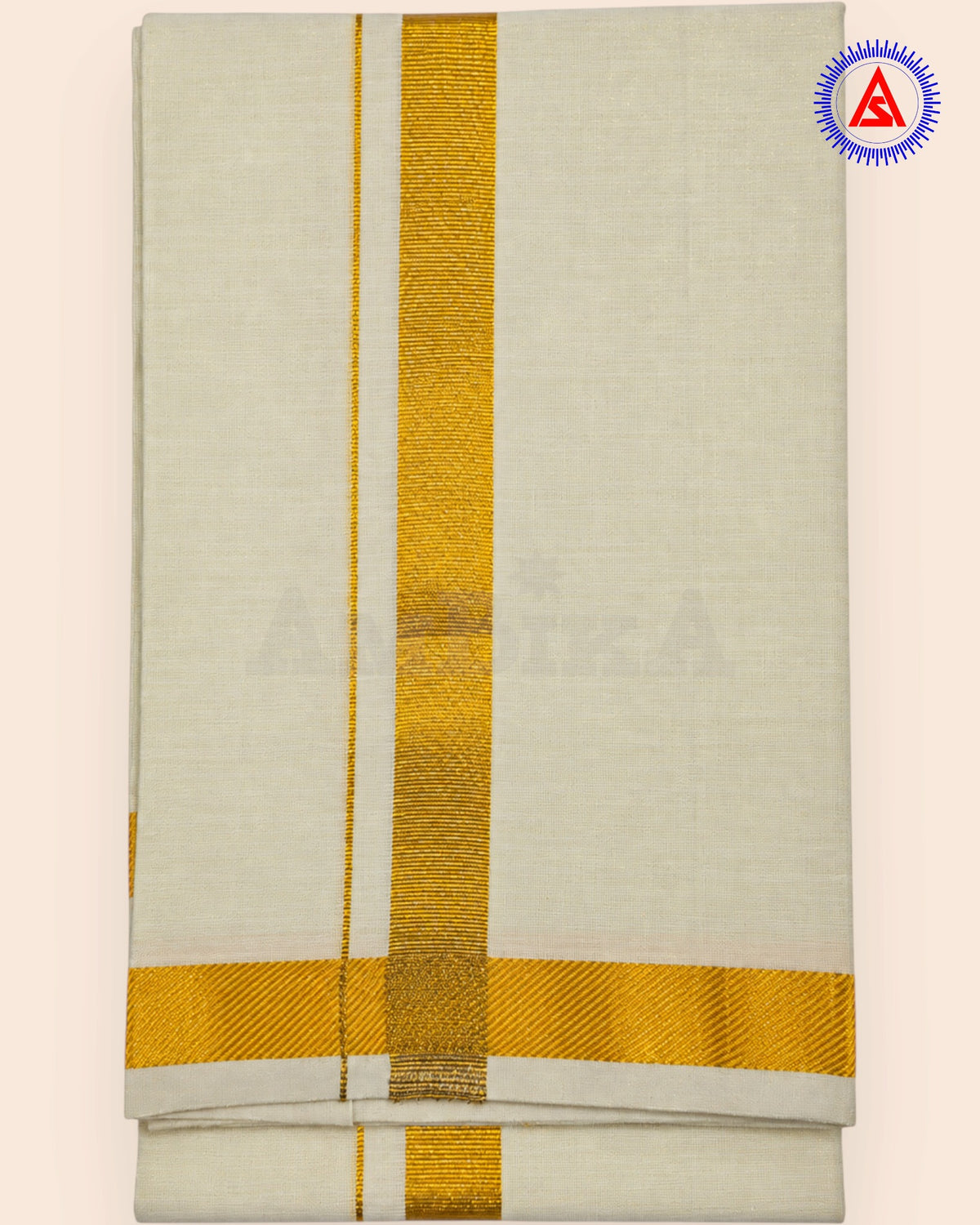 Folded gold single dhoti with gold zari borders