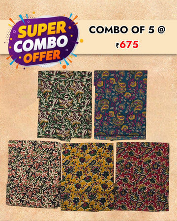 Ambika Stores multicolor cotton Ajraak print unstitched blouse fabric combo of five for festive and wedding wear