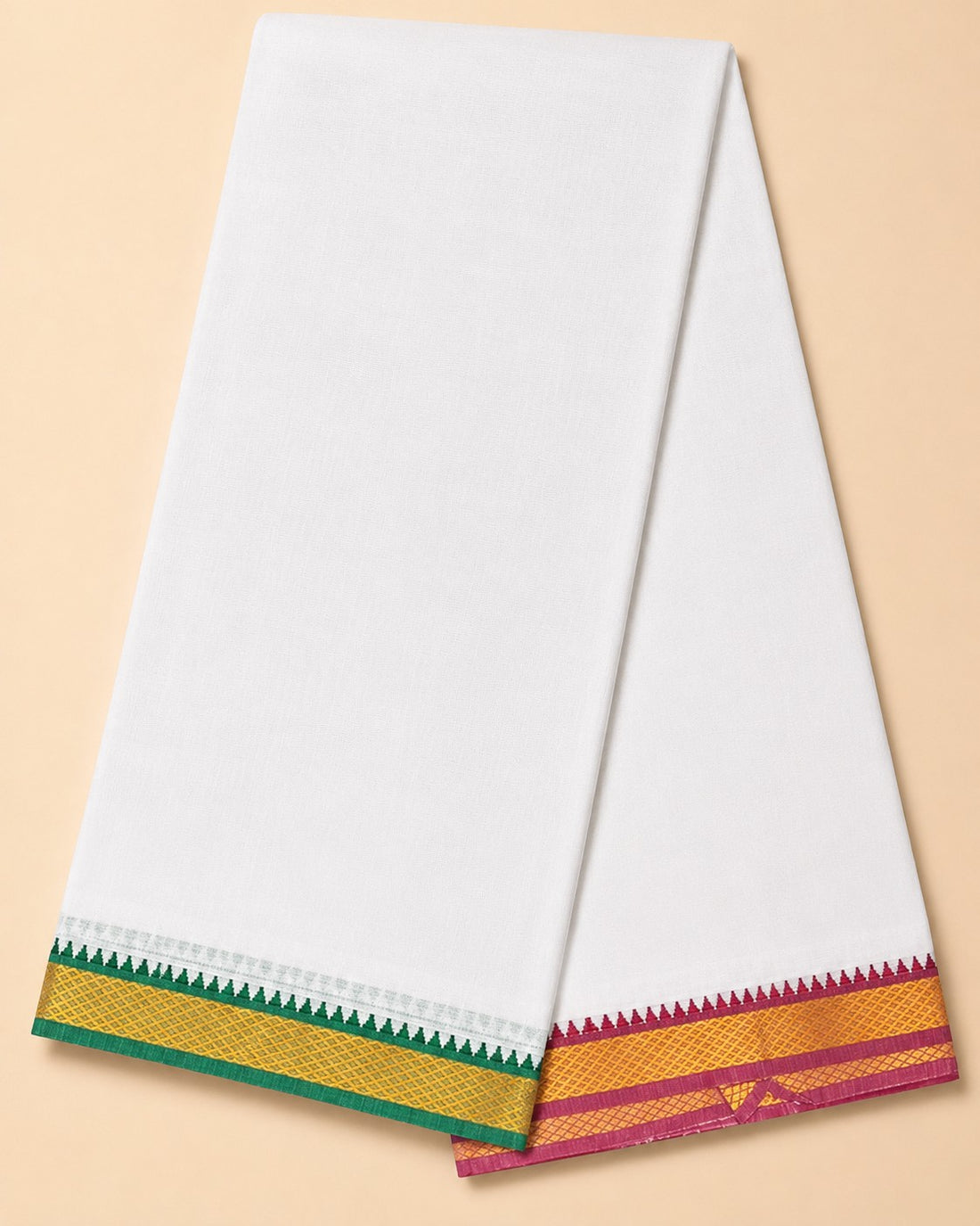 Men’s Cotton Panchakacham 9×5 with Mayilkan Border – Unbleached Off-White Dhoti and Towel Set, Dhoti 4 m, Towel