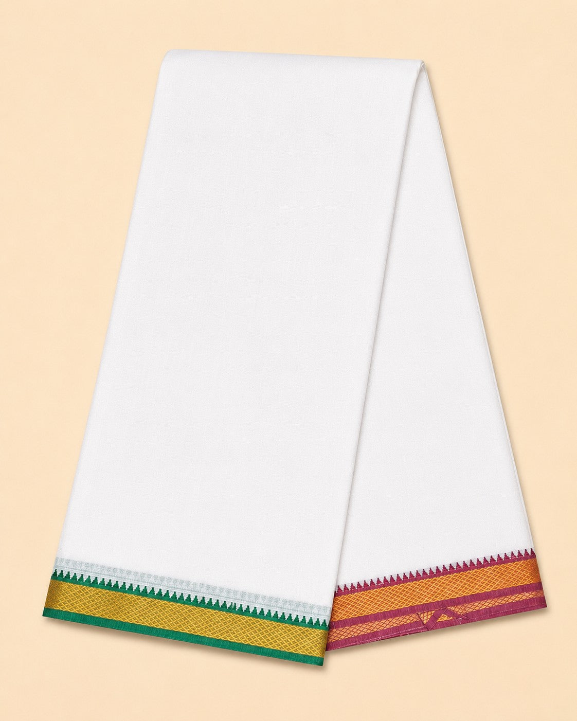 Ambika Stores men's unbleached cotton panchakacham dhoti and towel set with traditional Mayilkan borders