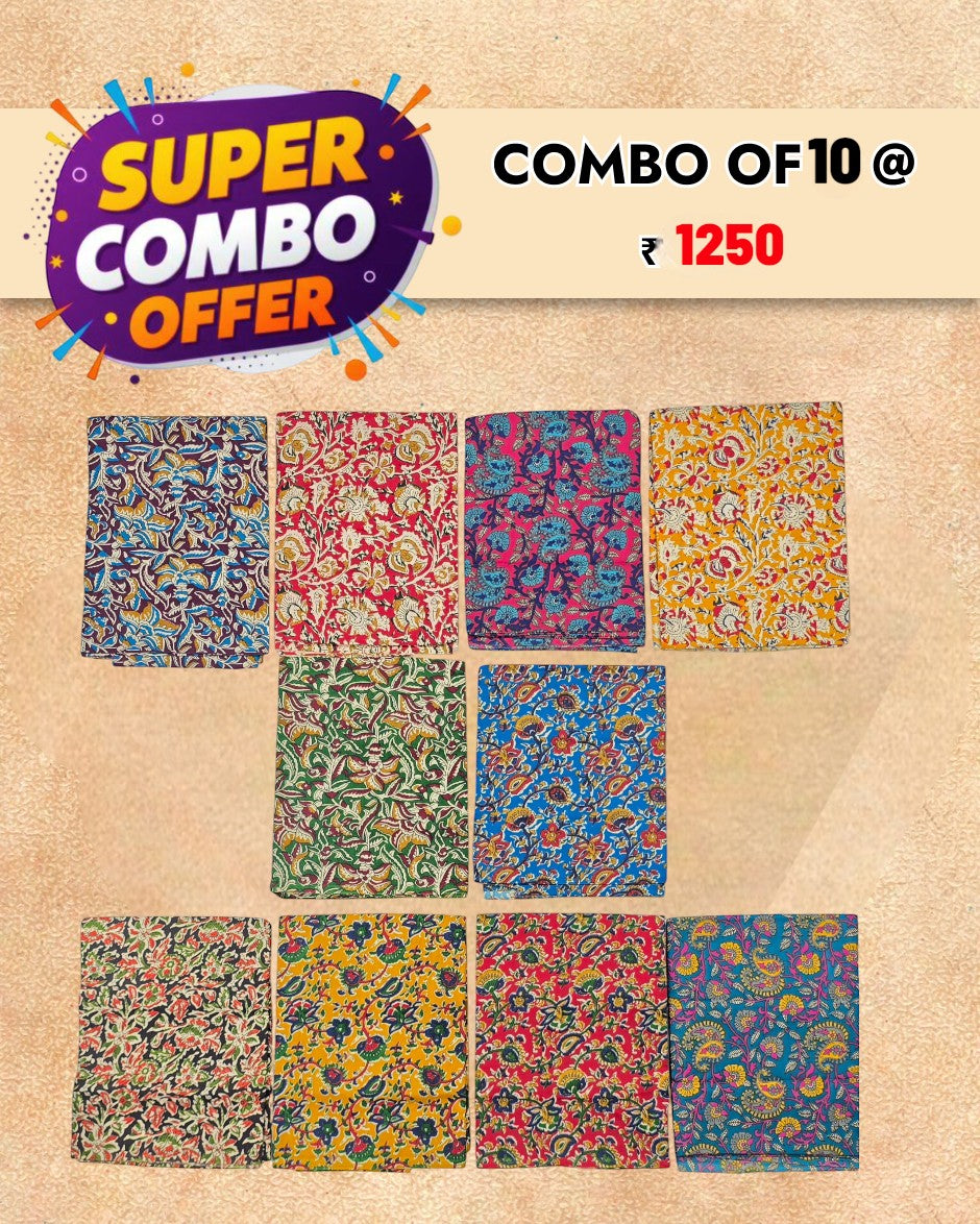 Ambika Stores multicolor cotton Ajraak printed unstitched blouse fabric pieces for festive and wedding wear
