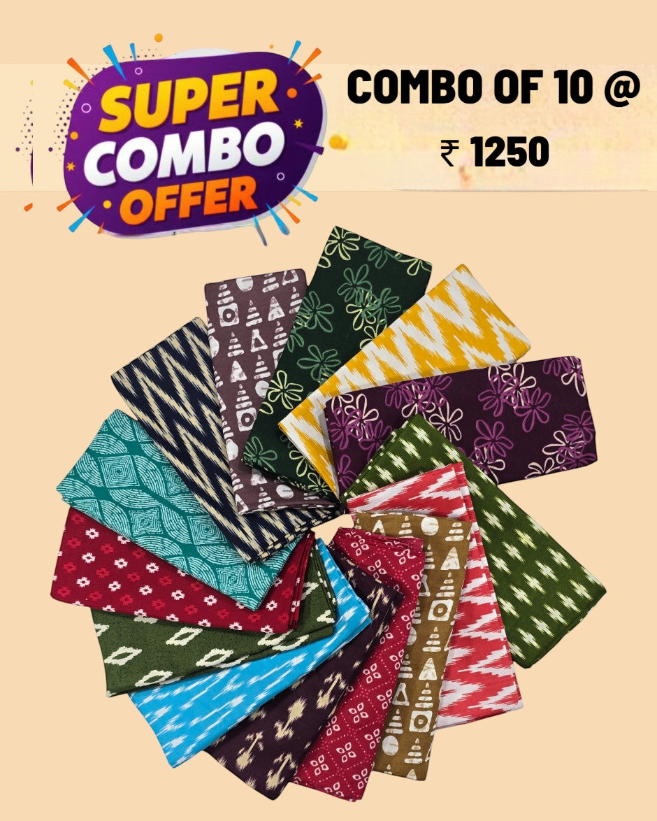 Ambika Stores multicolor unstitched cotton blouse material set with vibrant traditional Java prints for festive wear