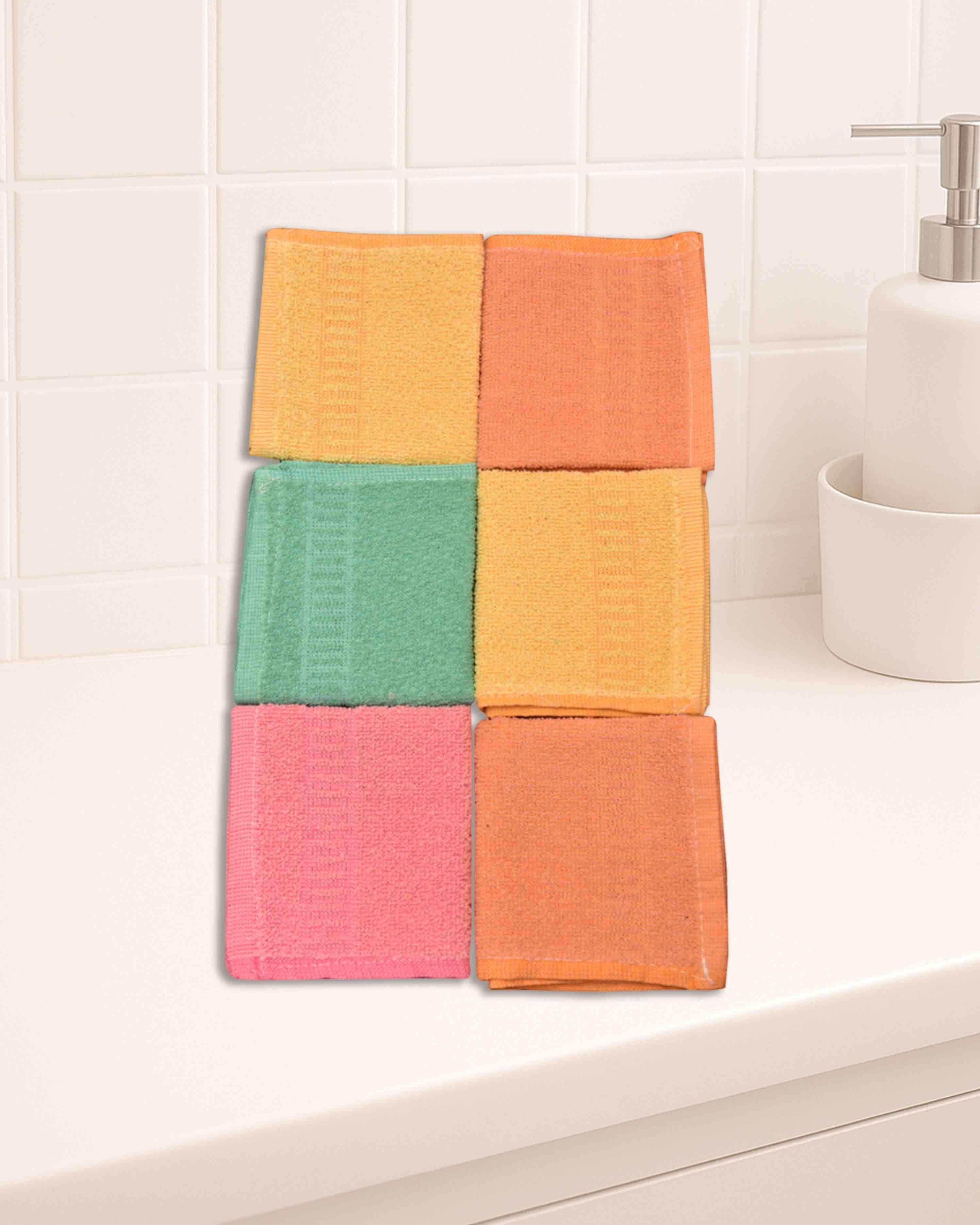 Ambika Stores multicolor cotton hand towels in 10x10 inch size for kitchen, gym, and travel use.