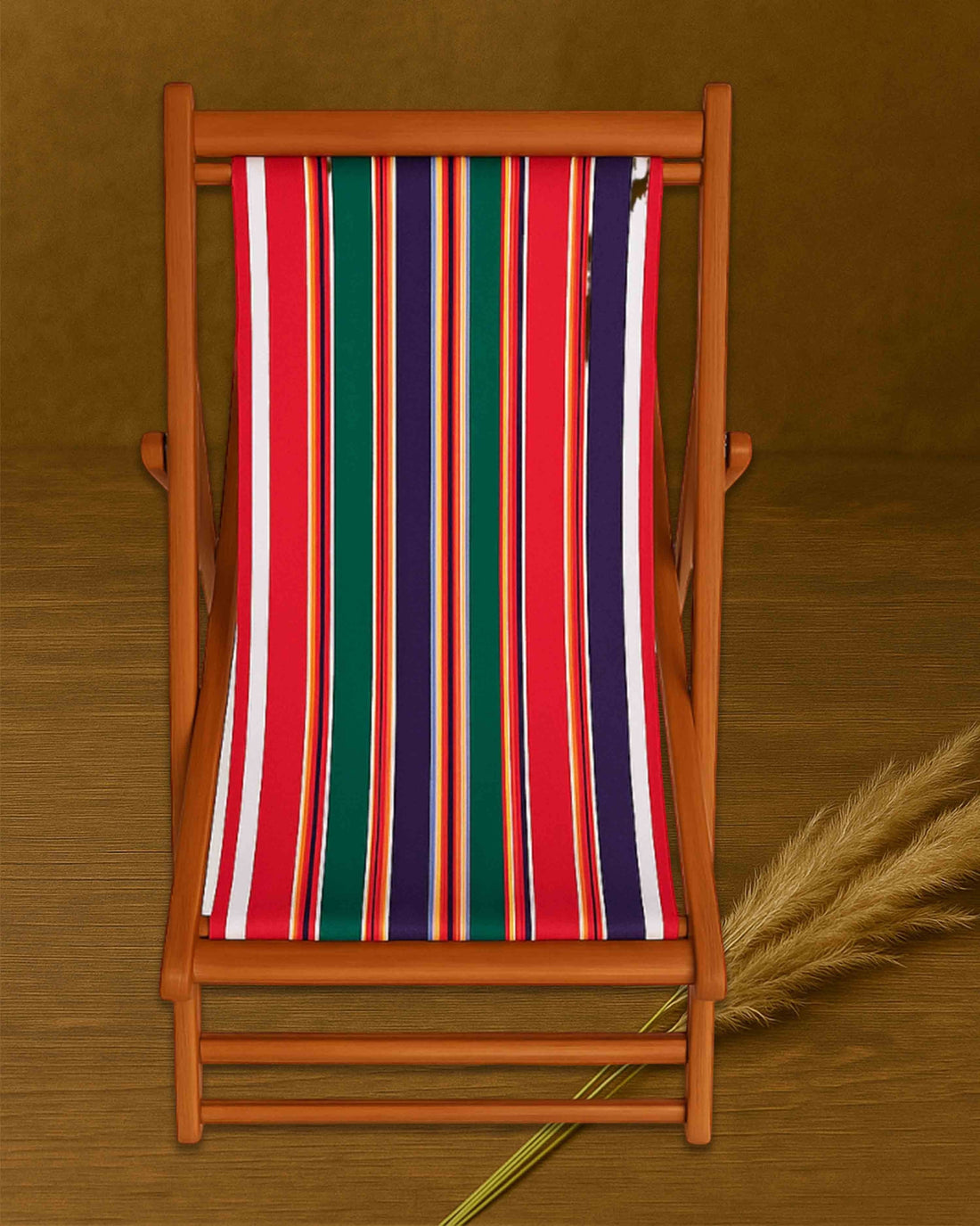Ambika Stores multicolor striped cotton canvas replacement cloth on a traditional wooden easy chair