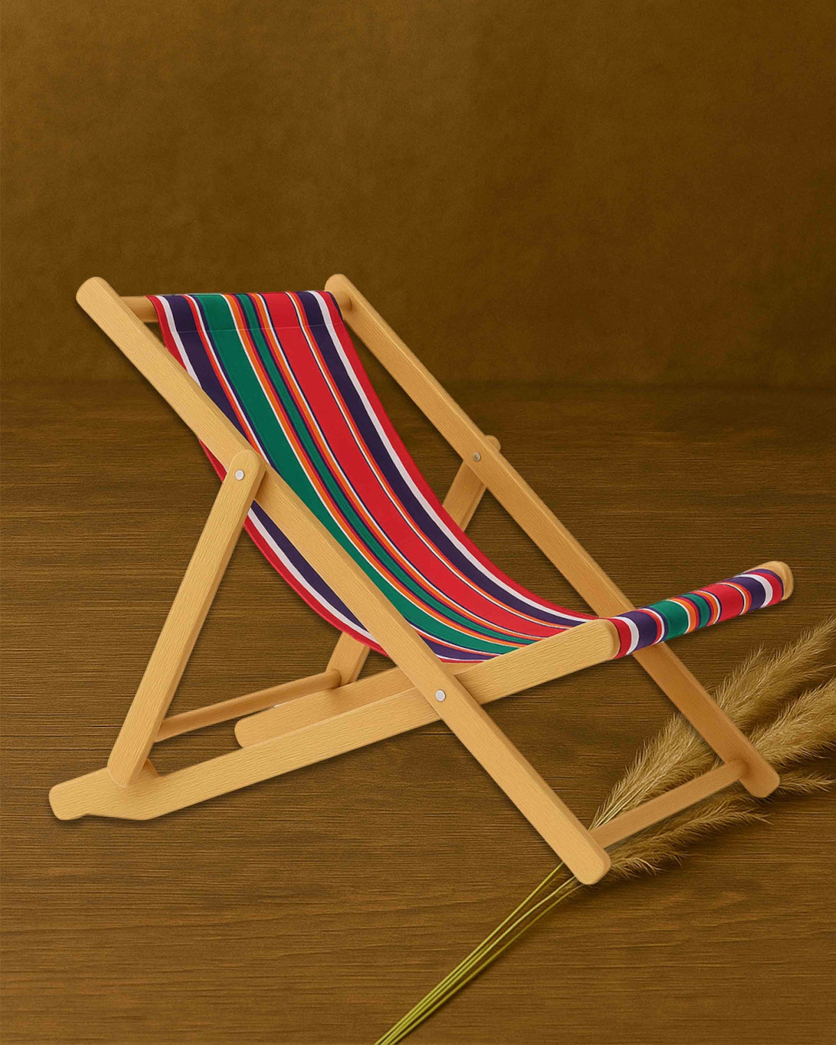 Ambika Stores multicolor striped cotton canvas replacement cloth on a traditional wooden easy chair.