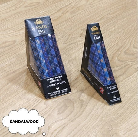 Ambika Stores Nandu Elite men's blue plaid 100% cotton handkerchiefs in packaging. Soft, durable, and absorbent for everyday use.