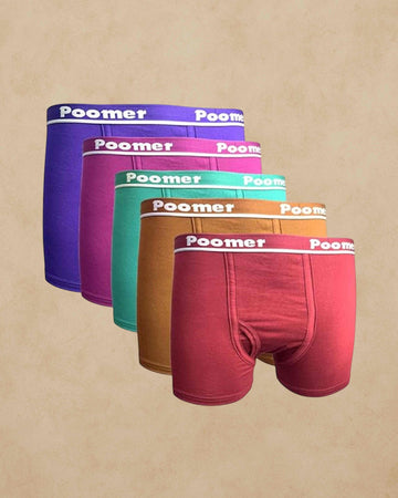 Ambika Stores Poomer cotton pocket trunks in a multicolor pack with branded elastic waistbands.