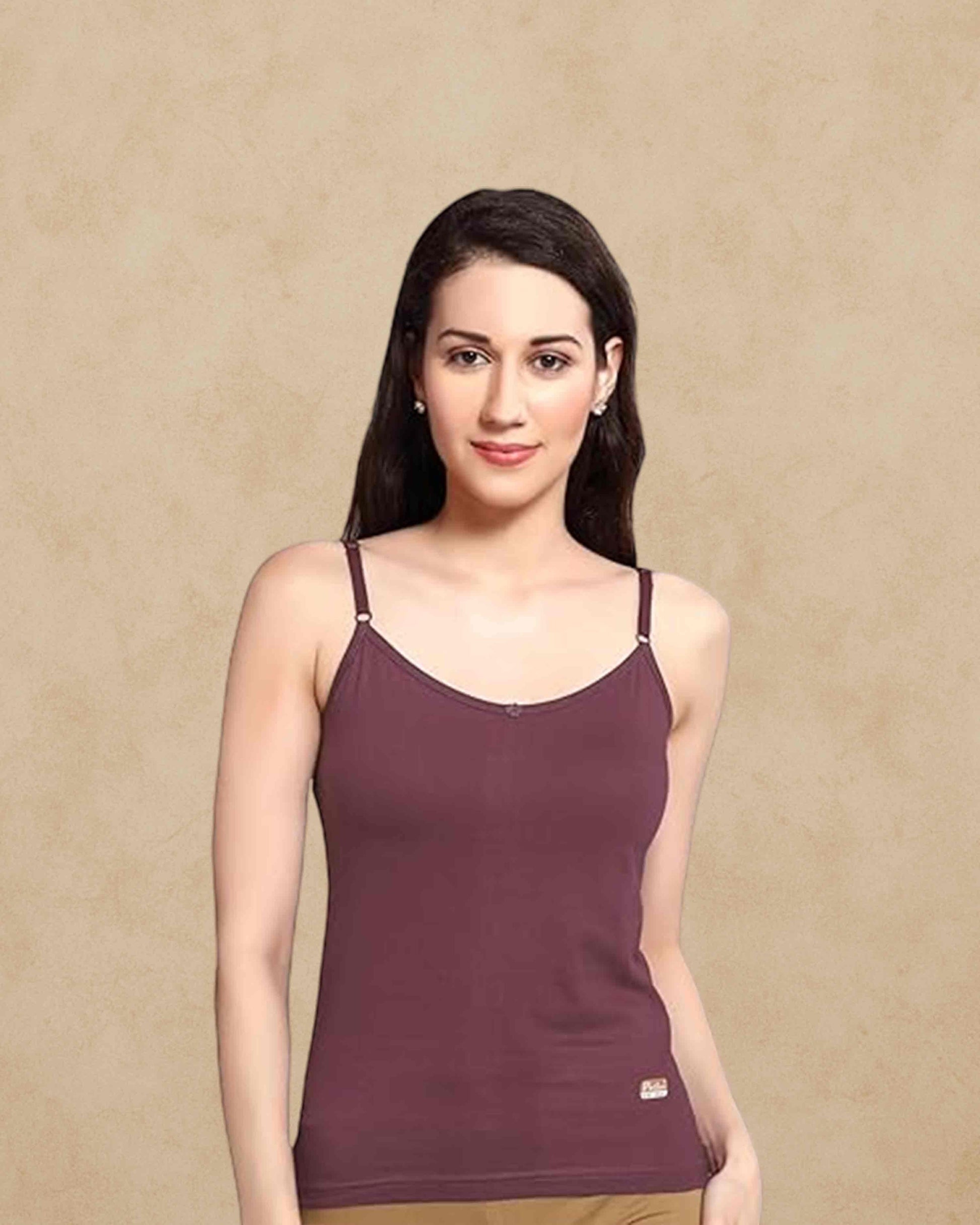 Ambika Stores Prithvi Joshi maroon camisole slip with adjustable straps and V-neck for women
