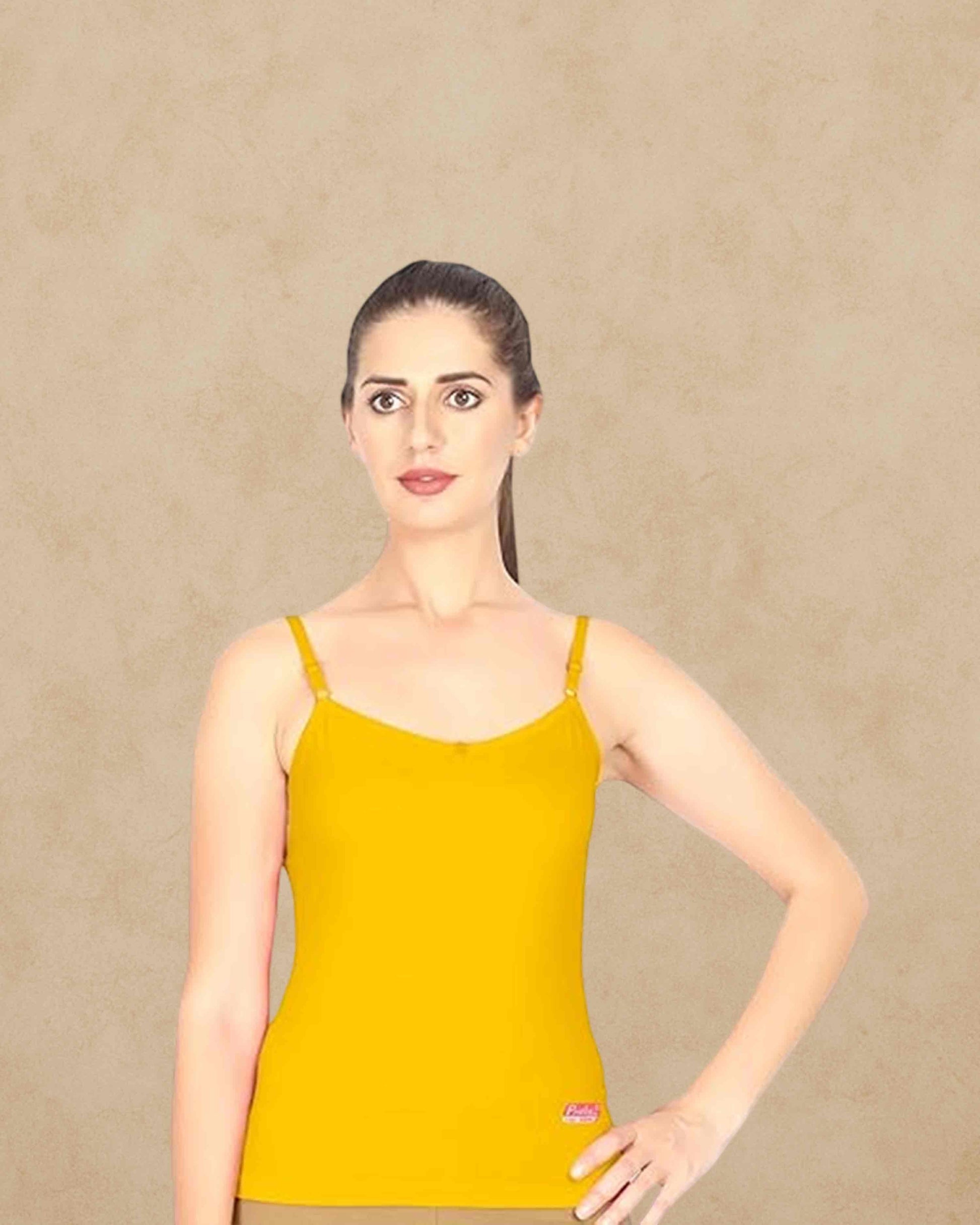 Ambika Stores Prithvi Joshi yellow camisole slip with adjustable straps and V-neck for women