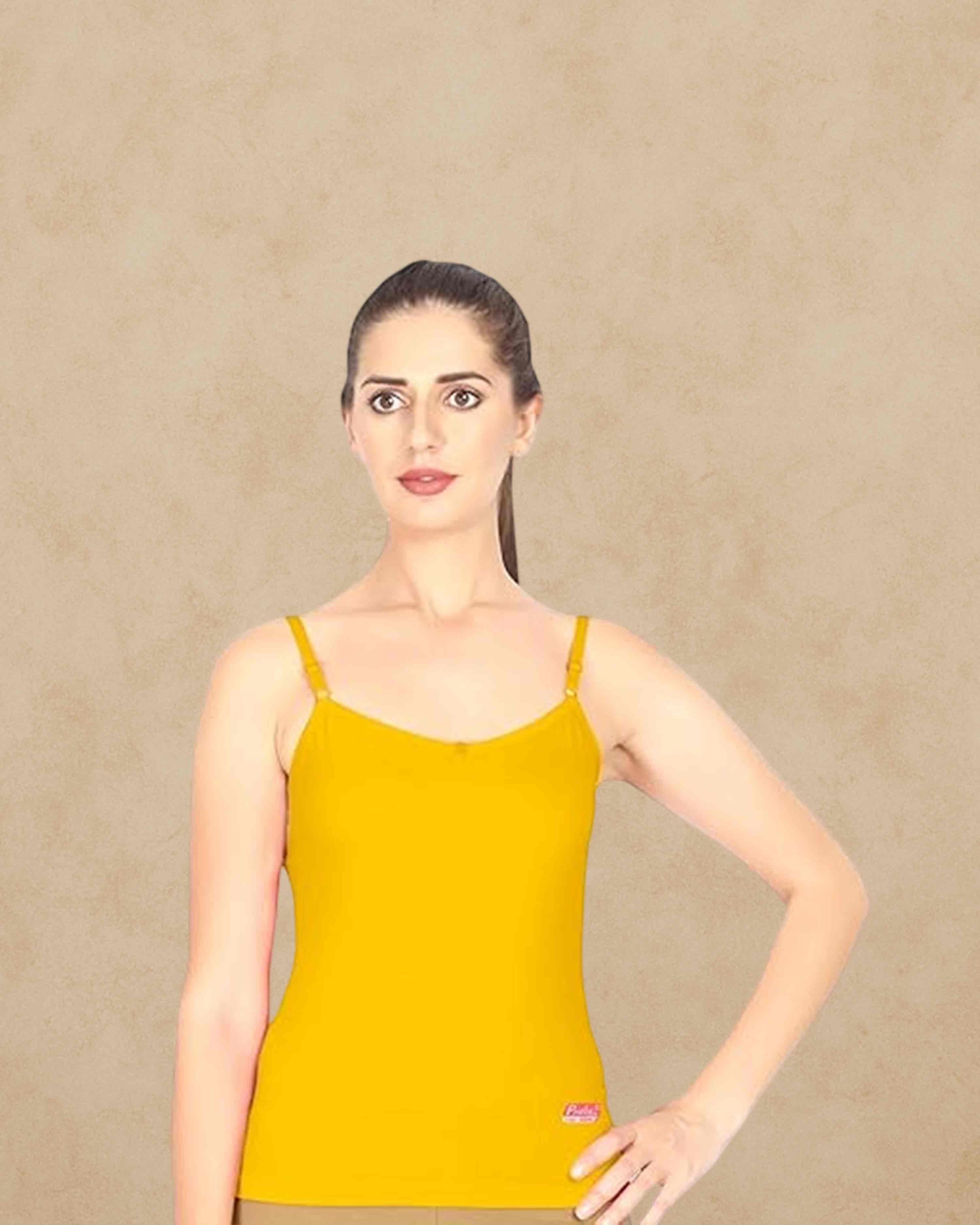 Ambika Stores Prithvi Joshi yellow camisole slip with adjustable straps and V-neck for women
