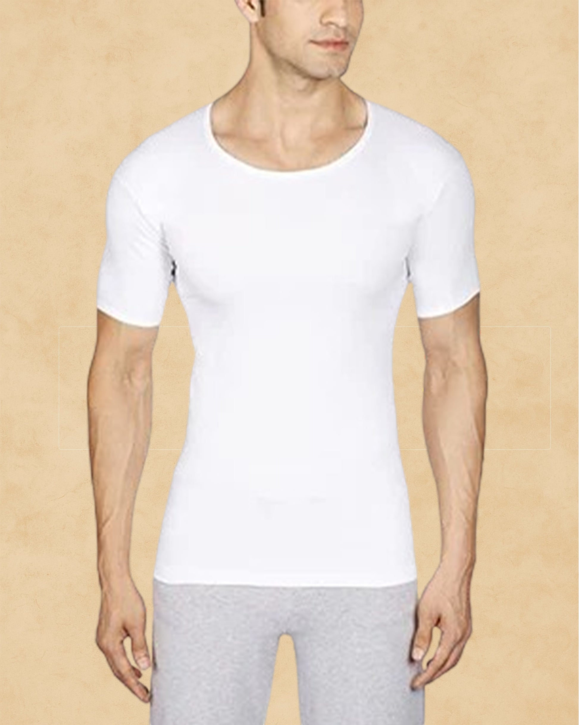 Ambika Stores white combed cotton round neck vest for men with a seamless body and comfortable loose fit