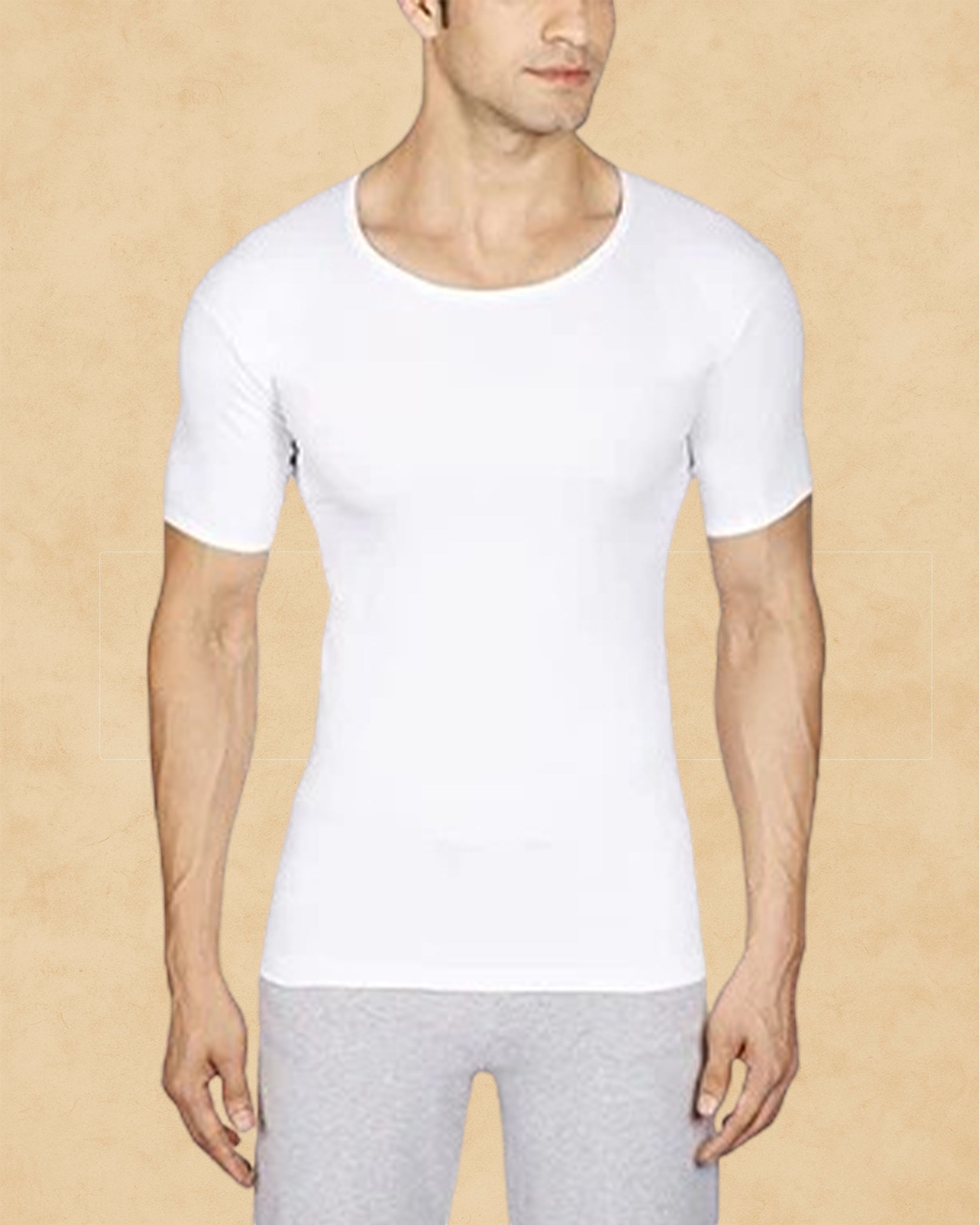 Ambika Stores white combed cotton round neck vest for men with a seamless body and comfortable loose fit