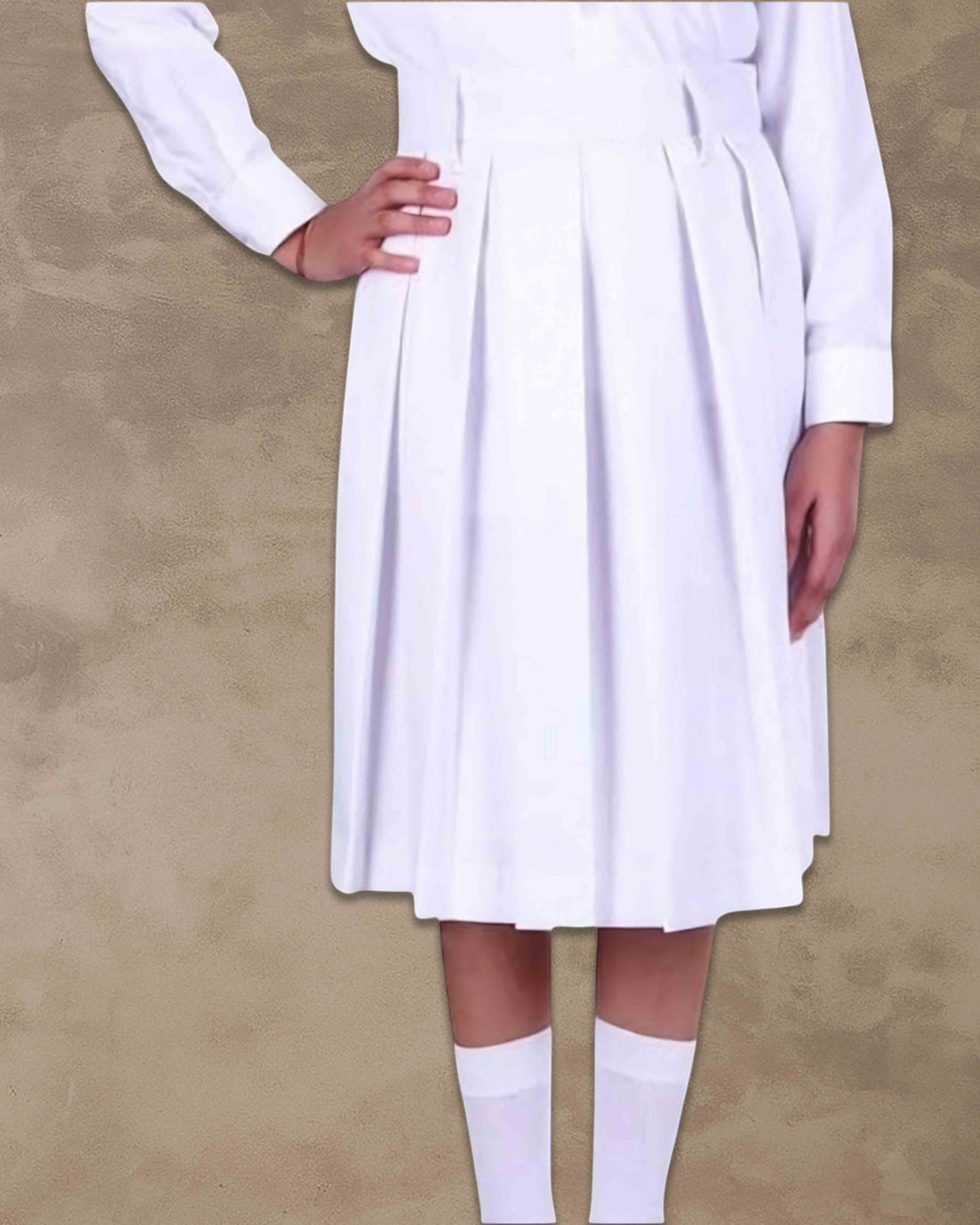 white girls school uniform skirt in durable terrycot fabric with a one-side pleated design.