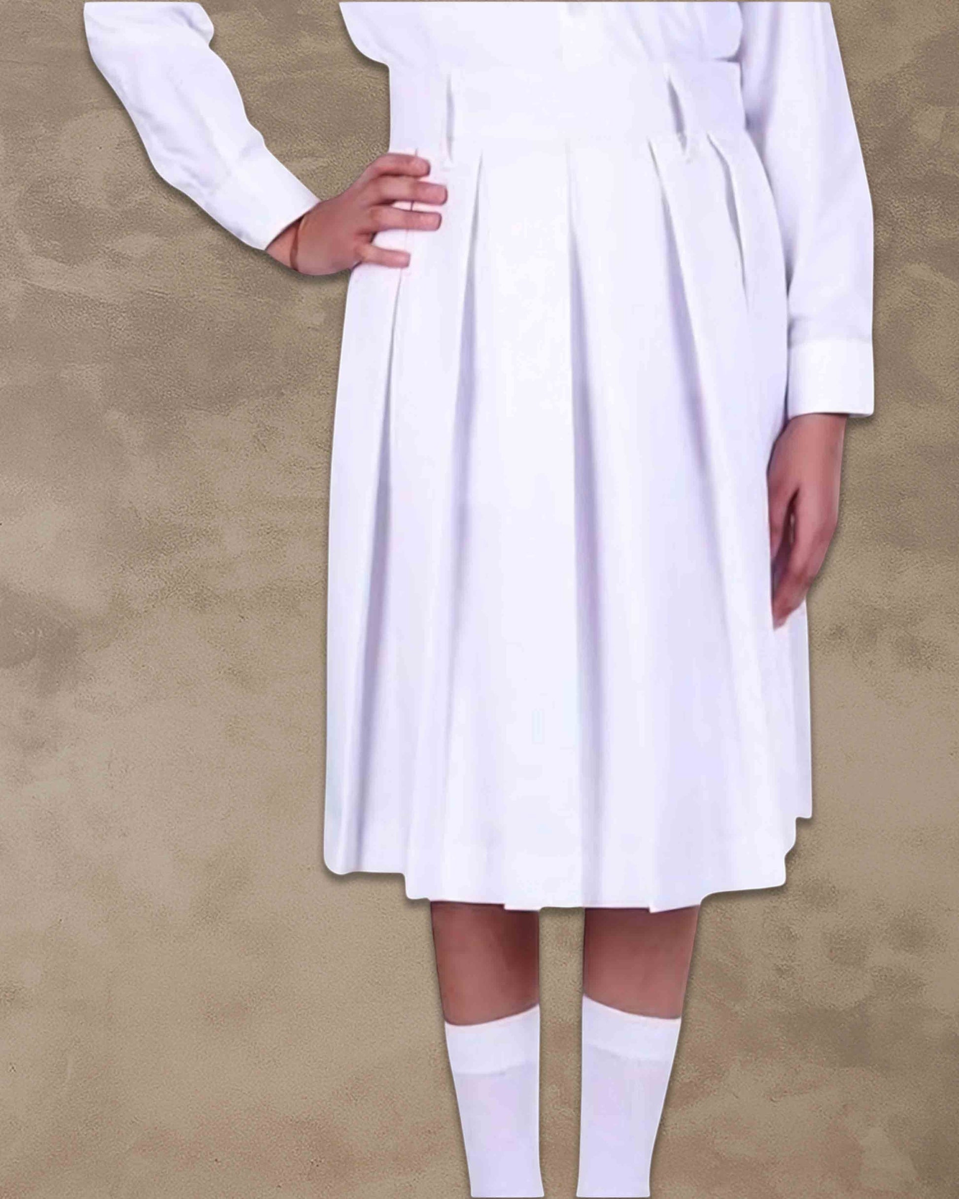 white girls school uniform skirt in durable terrycot fabric with a one-side pleated design.