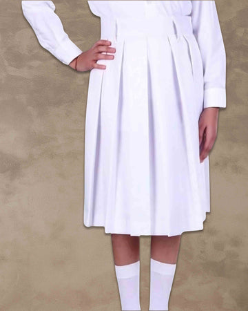 white girls school uniform skirt in durable terrycot fabric with a one-side pleated design.