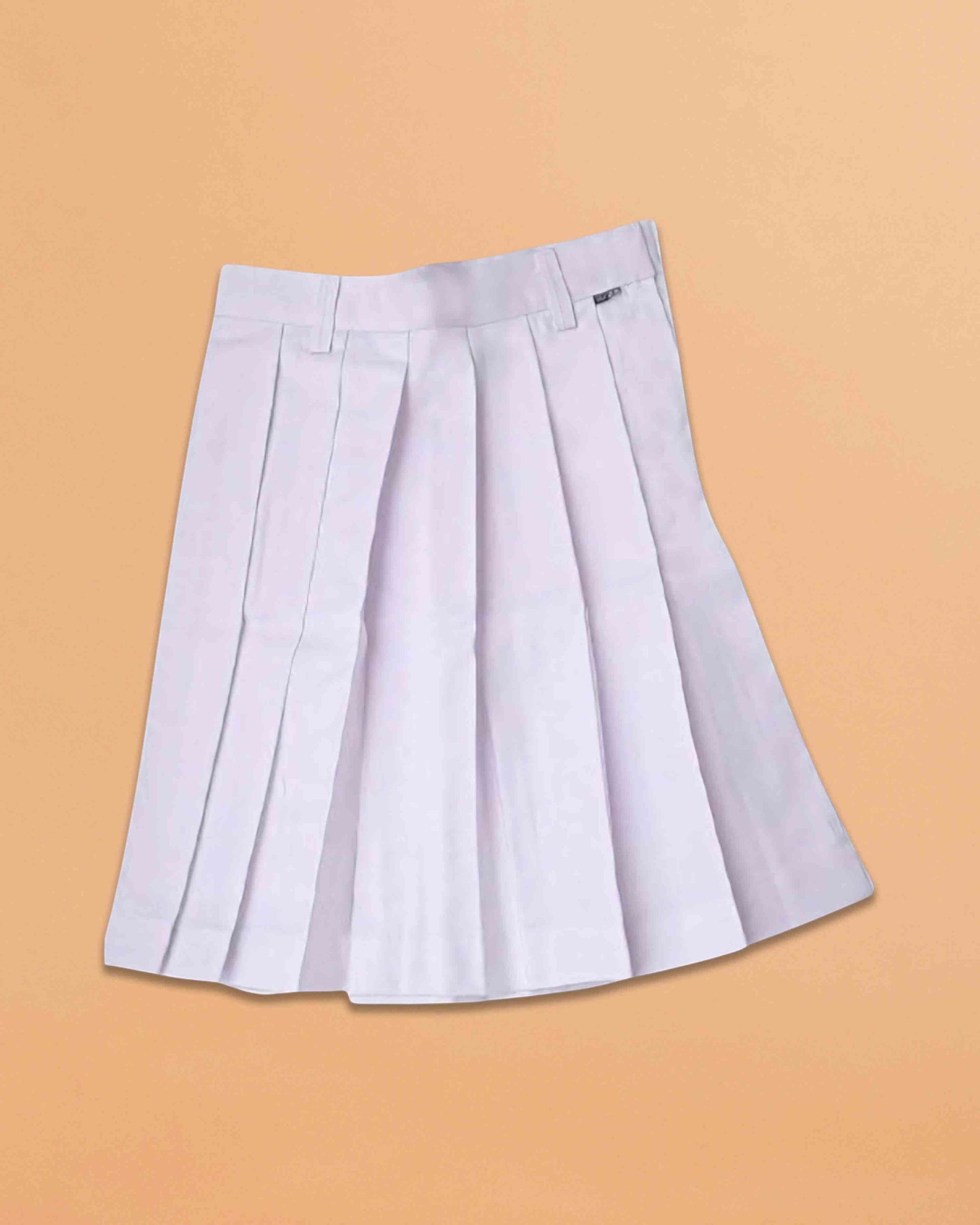 Ambika Stores white terrycot school uniform skirt featuring a classic one-side pleated design and structured waistband.