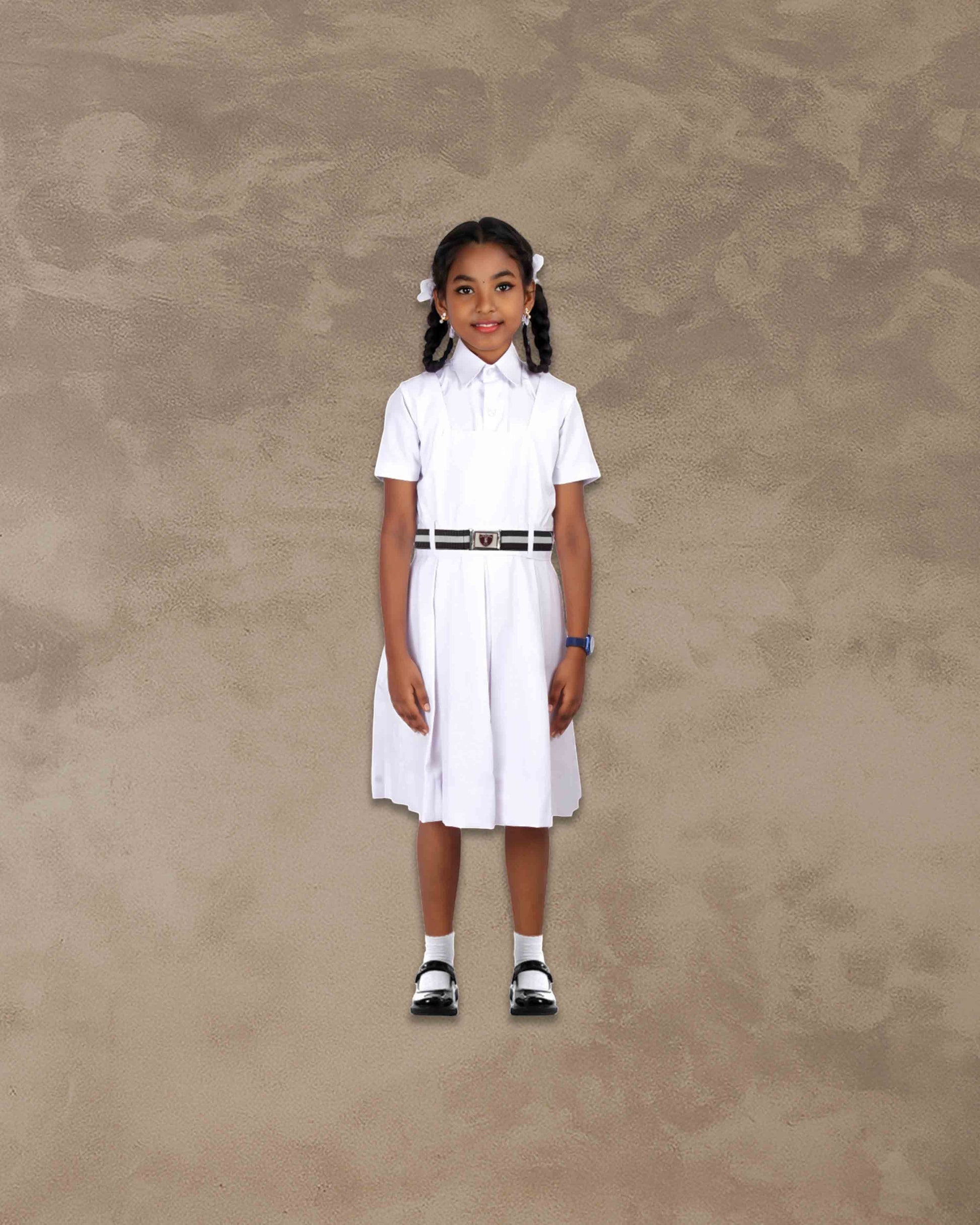 white girls school uniform skirt in durable terrycot fabric with a one-side pleated design.