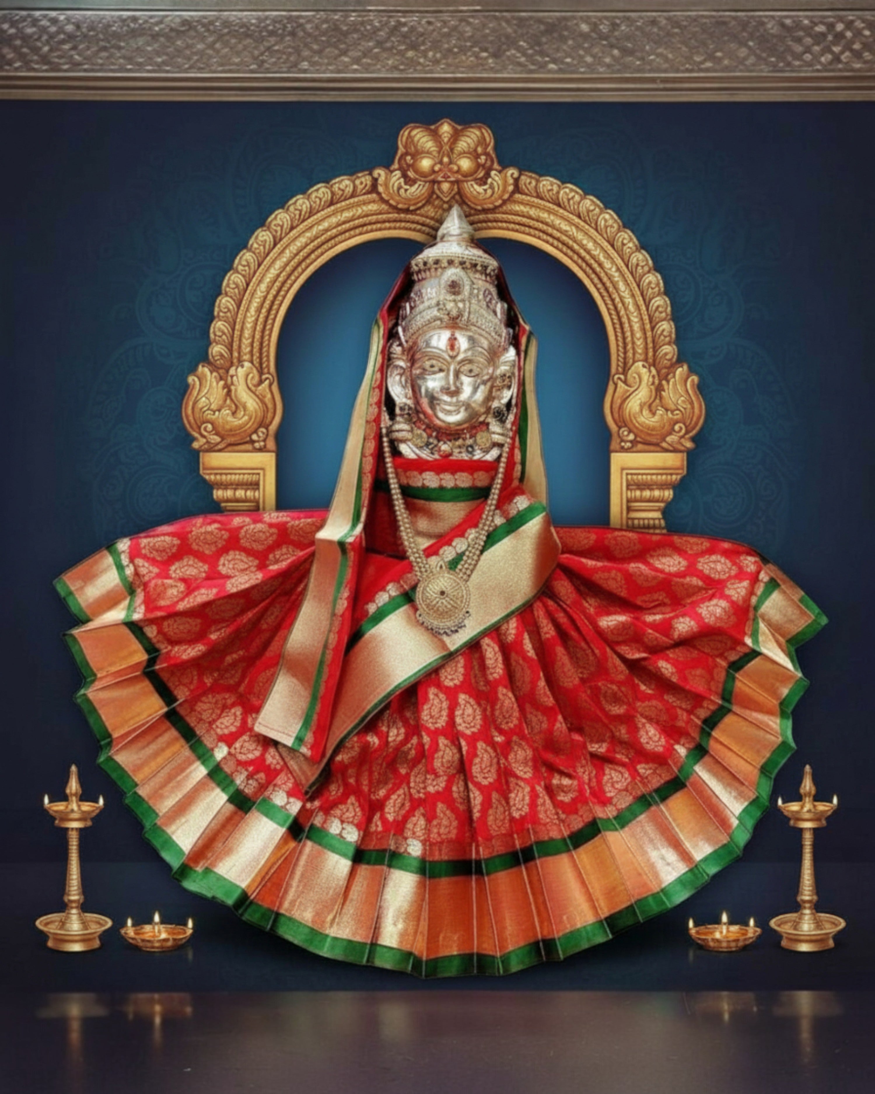 Swamy Printed Pudavai, Temple Sarees, Temple Sarees, Amman Pudavai, Amman Saree, 5.0 Meters - Red