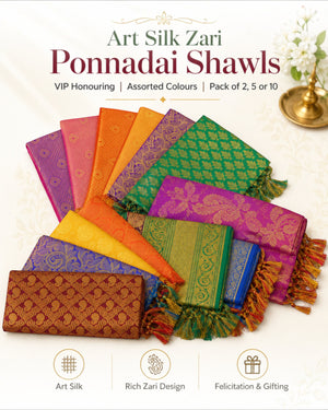 Art Silk Zari Ponnadai Shawls for VIP Honouring – Jari Felicitation Shawls for Men & Women, Assorted Colours, 1.5 m/1.8 m/2 m, Pack of 2, 5 or 10