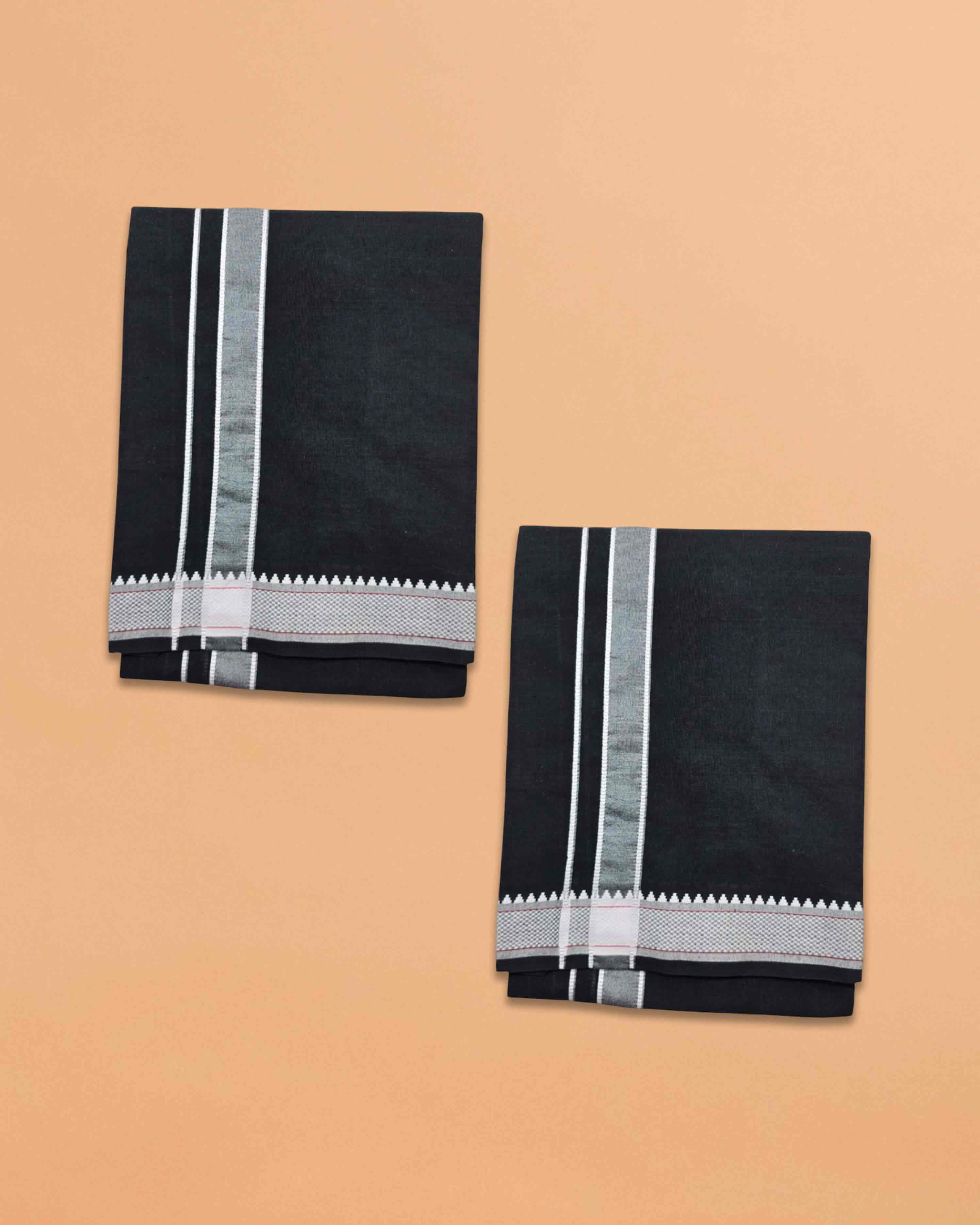 Mens Colour Dhoti with Matching Towel | Color Single Dhoti + Matching Towel | Swamy Veshti Dhoti & Towel Set | Kerala Sabarimala Ayyappa Dhoties - Black