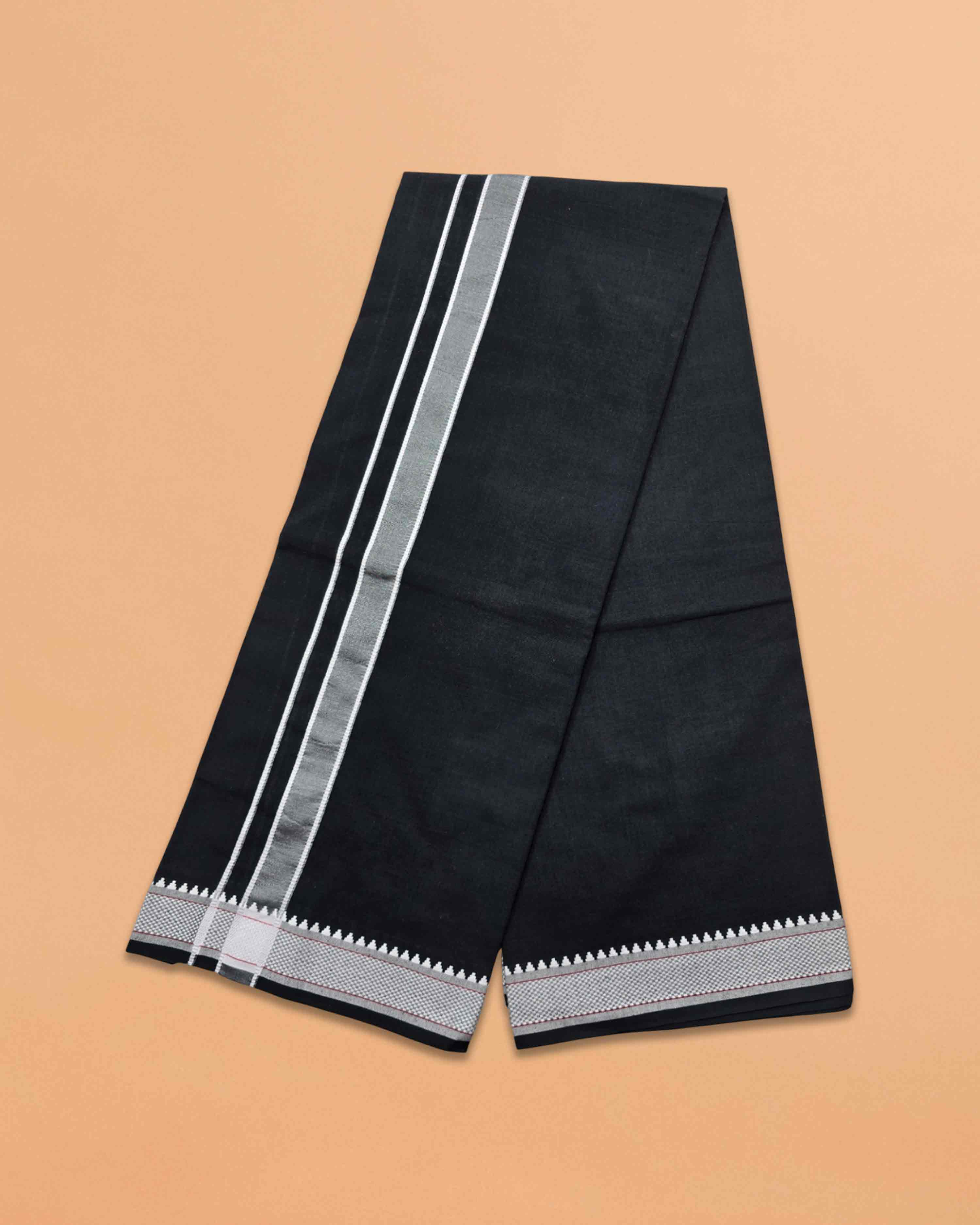 Mens Colour Dhoti with Matching Towel | Color Single Dhoti + Matching Towel | Swamy Veshti Dhoti & Towel Set | Kerala Sabarimala Ayyappa Dhoties - Black