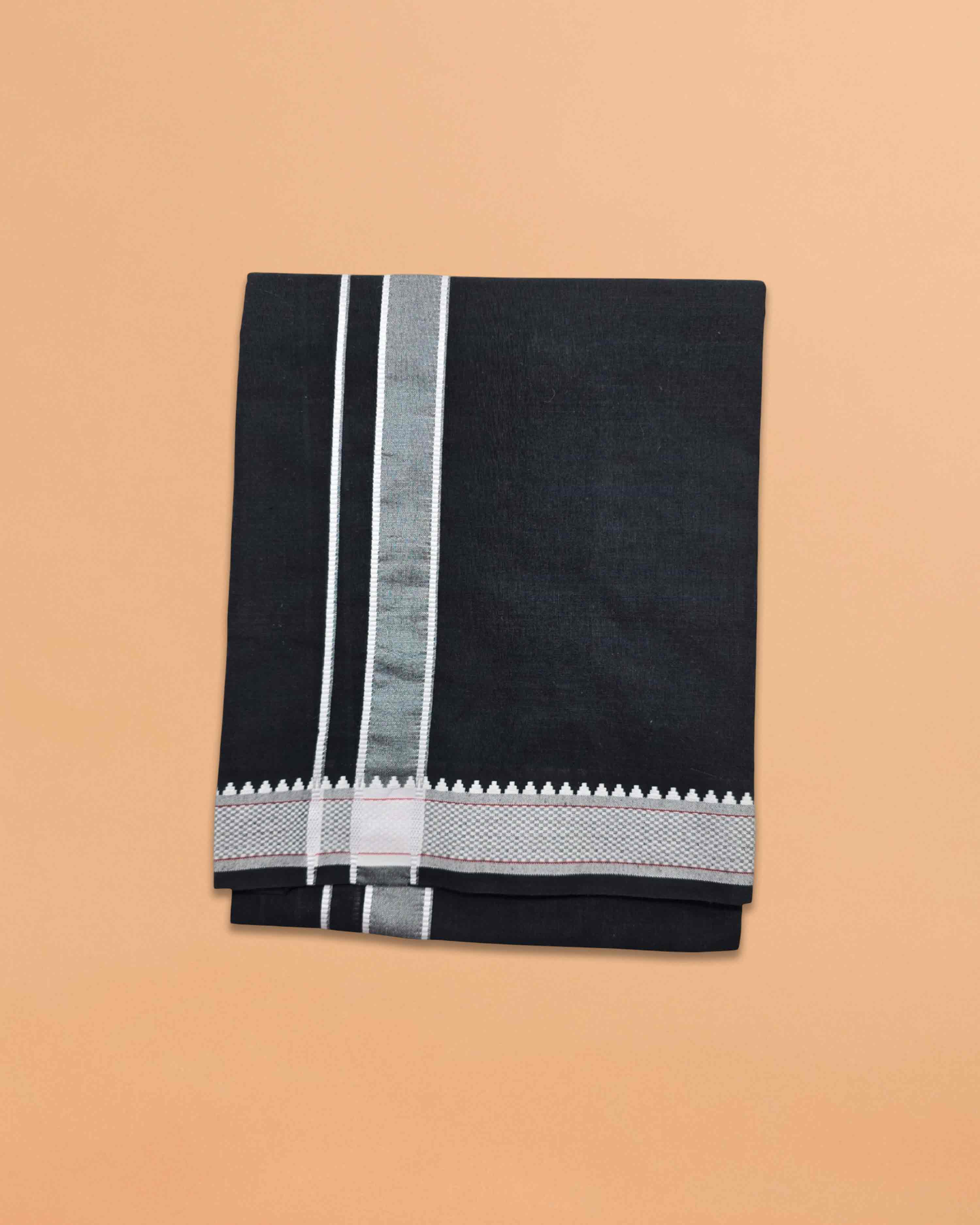 Mens Colour Dhoti with Matching Towel | Color Single Dhoti + Matching Towel | Swamy Veshti Dhoti & Towel Set | Kerala Sabarimala Ayyappa Dhoties - Black