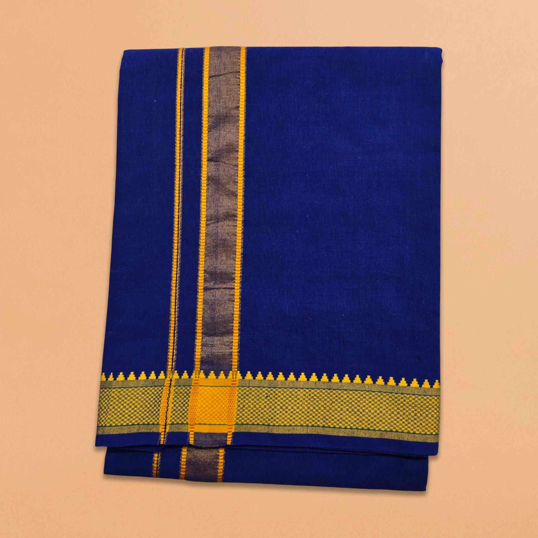 Mens Colour Dhoti with Matching Towel | Color Single Dhoti + Matching Towel | Swamy Veshti Dhoti & Towel Set | Kerala Sabarimala Ayyappa Dhoties - Blue