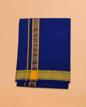 Mens Colour Dhoti with Matching Towel | Color Single Dhoti + Matching Towel | Swamy Veshti Dhoti & Towel Set | Kerala Sabarimala Ayyappa Dhoties - Blue