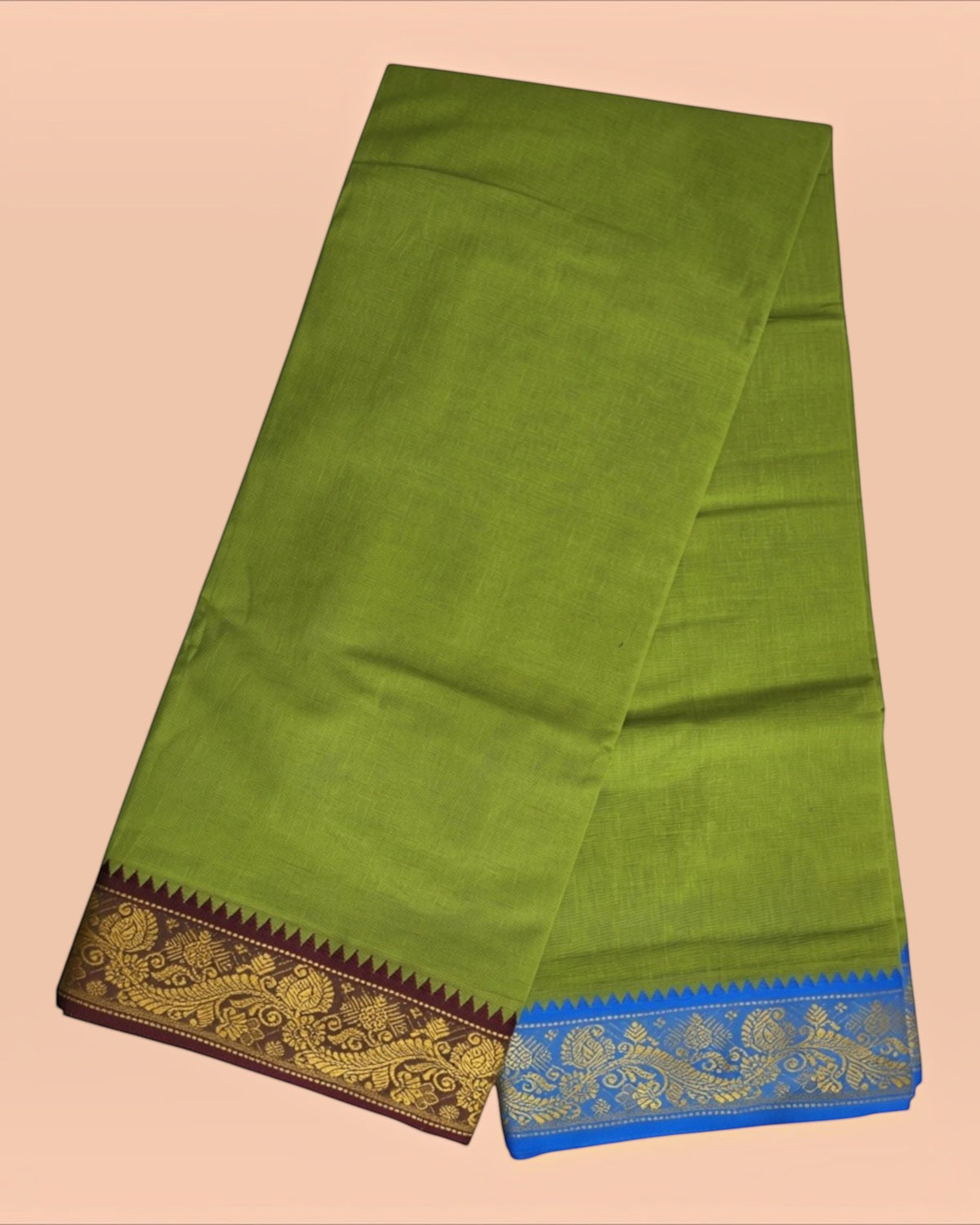 Chutney Green cotton Panchakacham dhoti and matching angavastram with fancy border