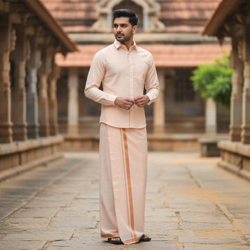 Combo of Shirt and Dhoti | Traditional Wedding Set for Men Full sleeve - Copper