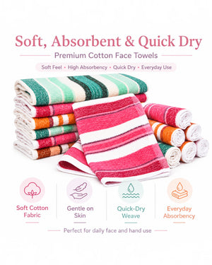 Cotton Face Towels for Men, Women & Kids, Soft Quick-Dry Washcloths, Multipurpose Face Wipes, Hand Towels and Napkins, Assorted Colours, 10×10 Inch