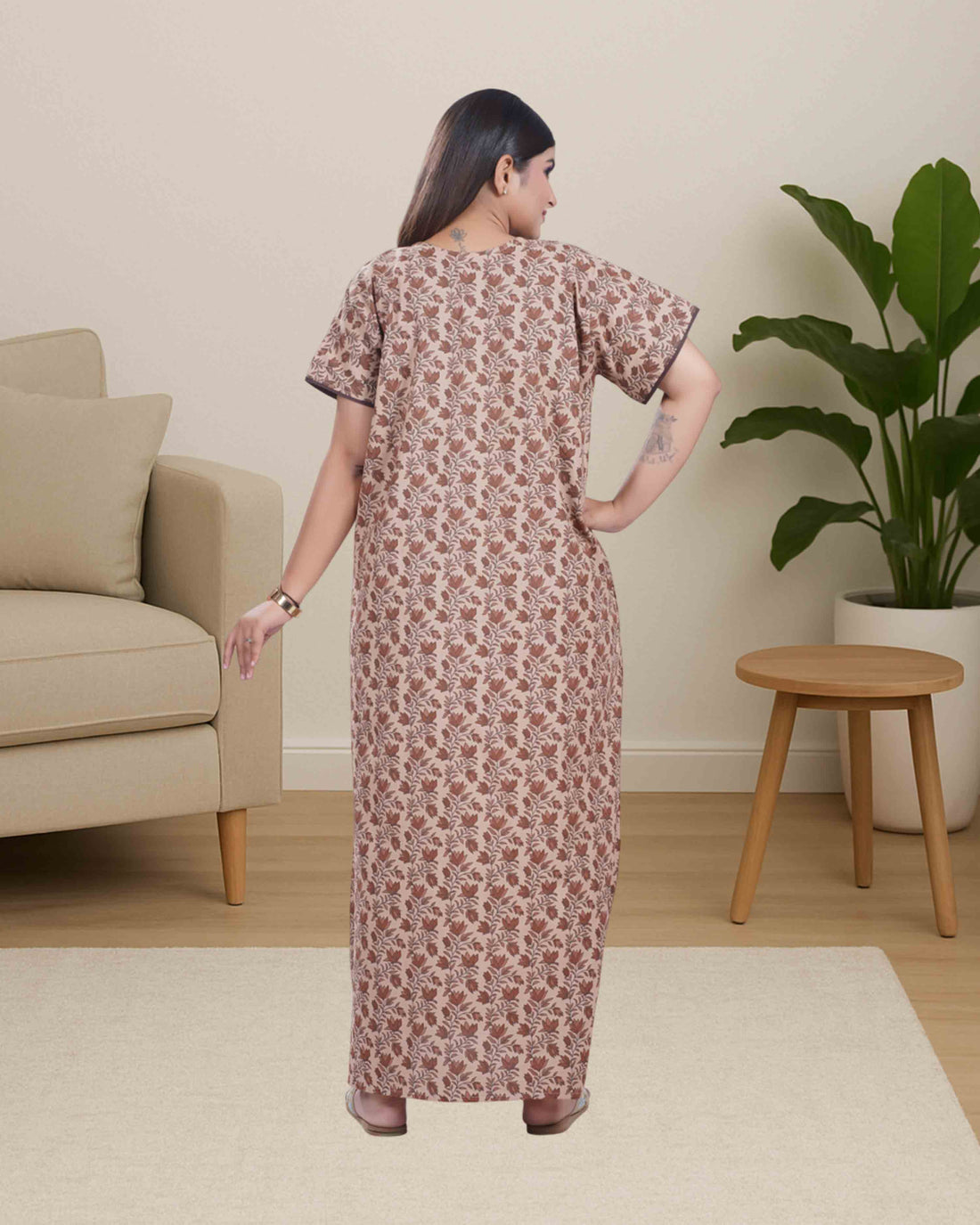 Cotton nighty - light brown