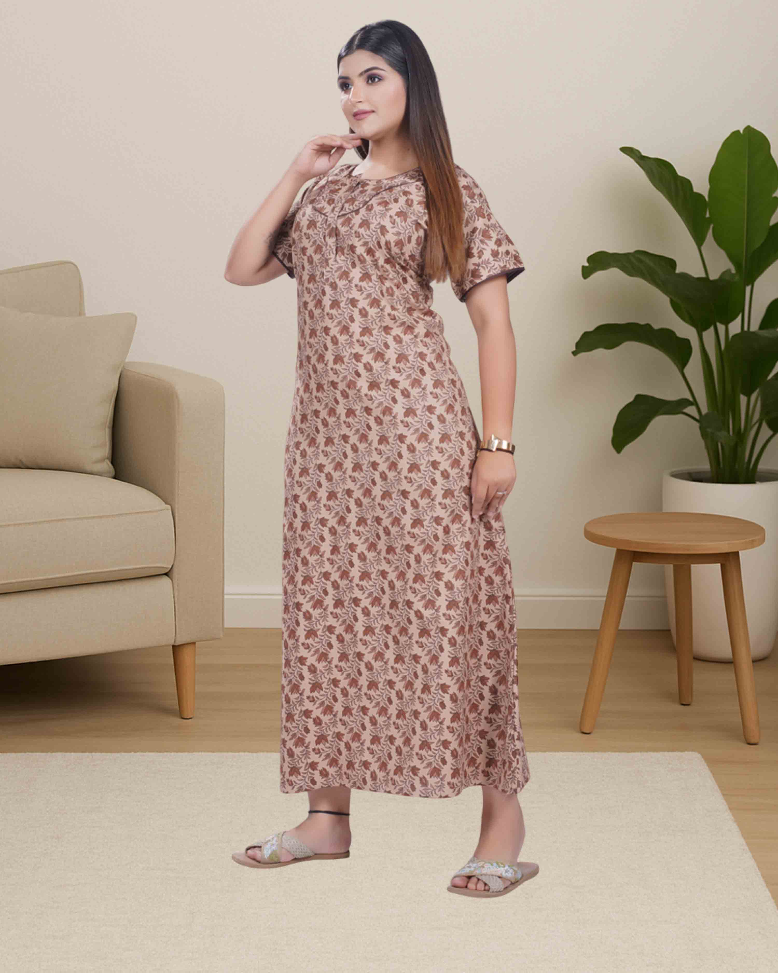 Cotton nighty - light brown