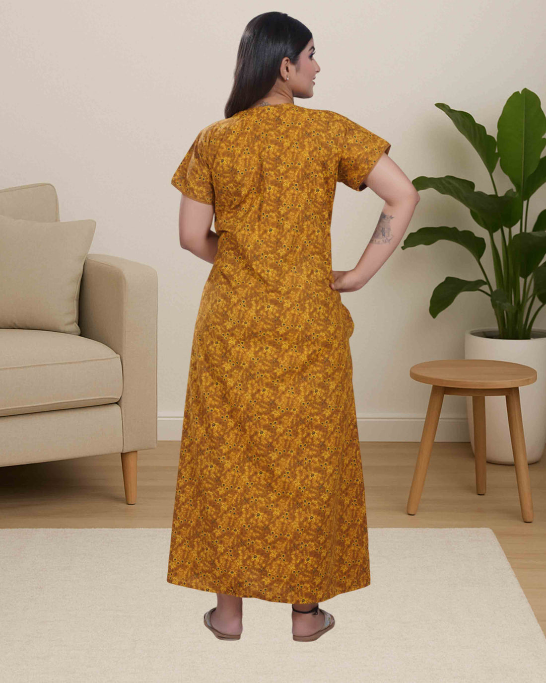 Cotton nighty - musturd yellow