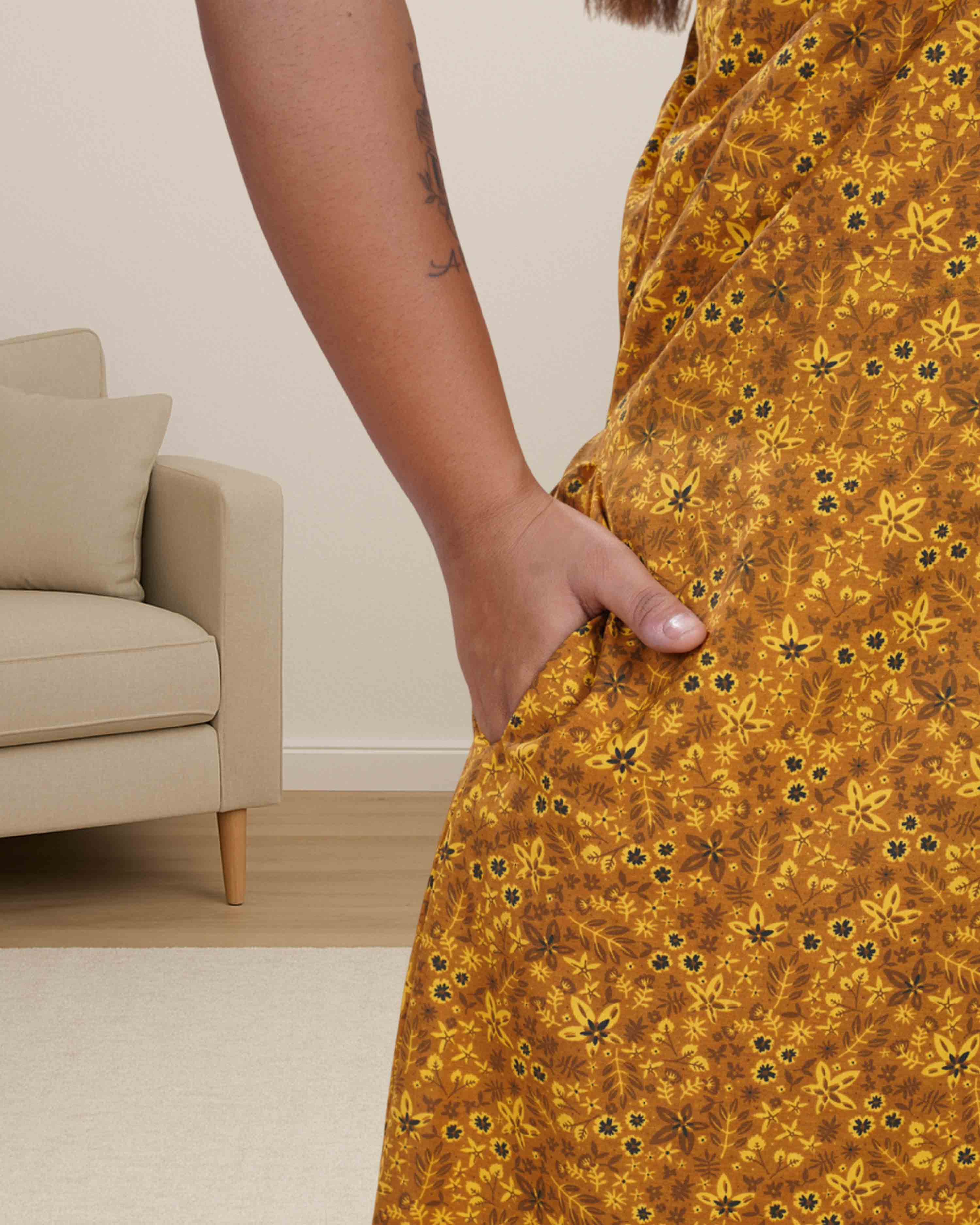 Cotton nighty - musturd yellow