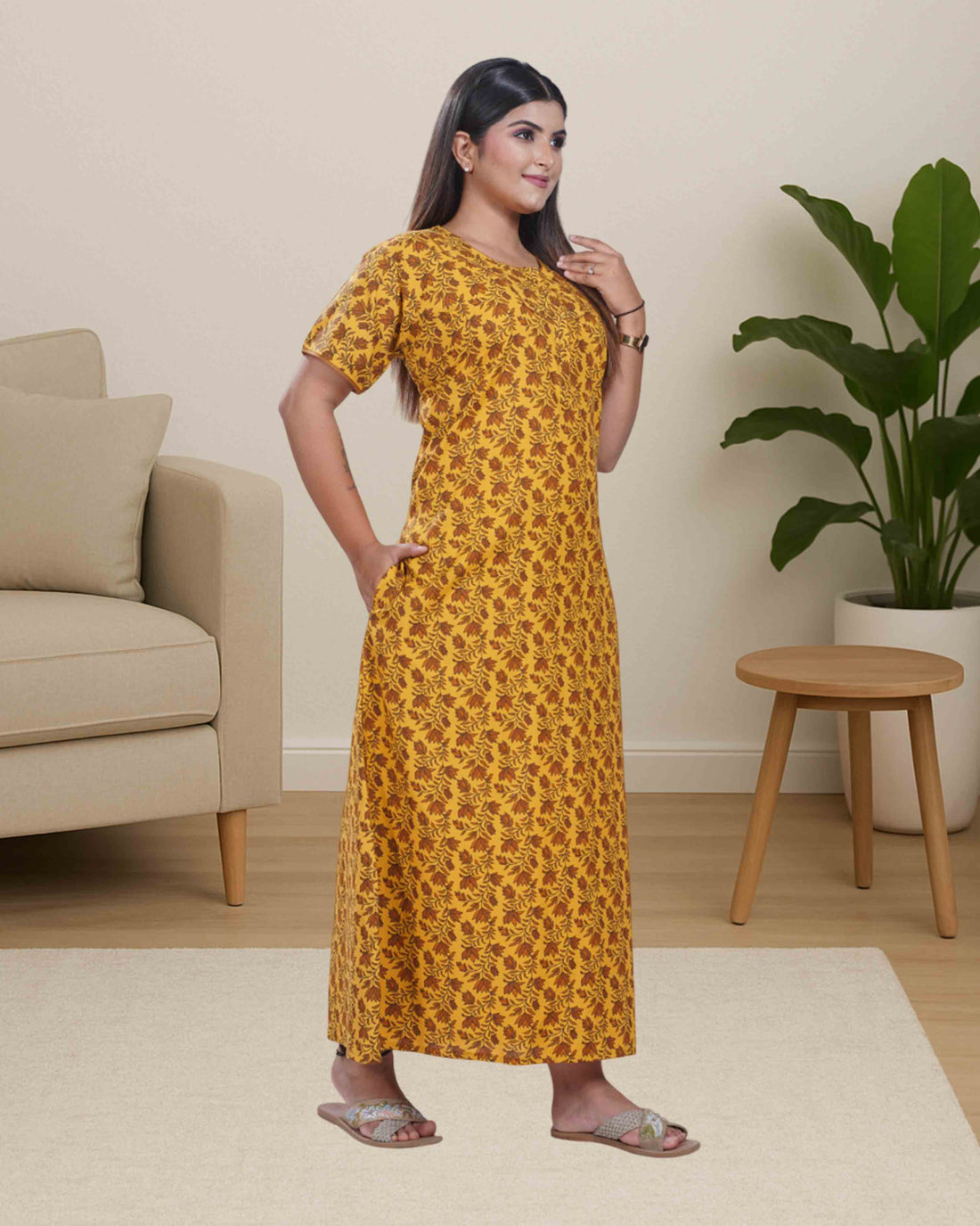 Cotton nighty - yellow