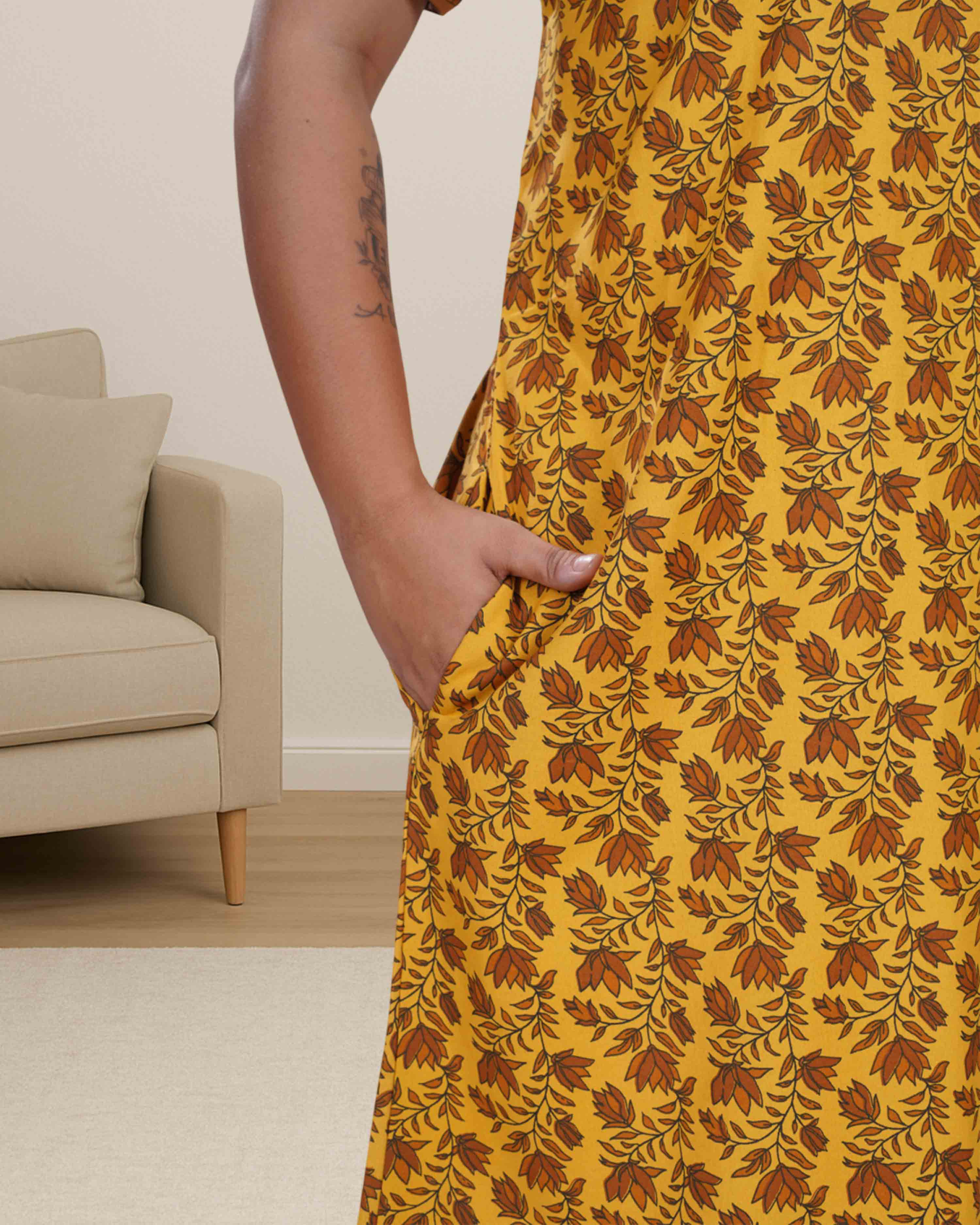 Cotton nighty - yellow