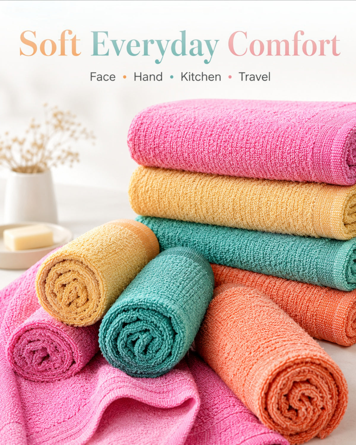 Cotton Solid Face & Hand Towels – Soft, Absorbent and Quick-Dry Rumal for Men & Women – 9×9, 11×17 & 13×20 Inch
