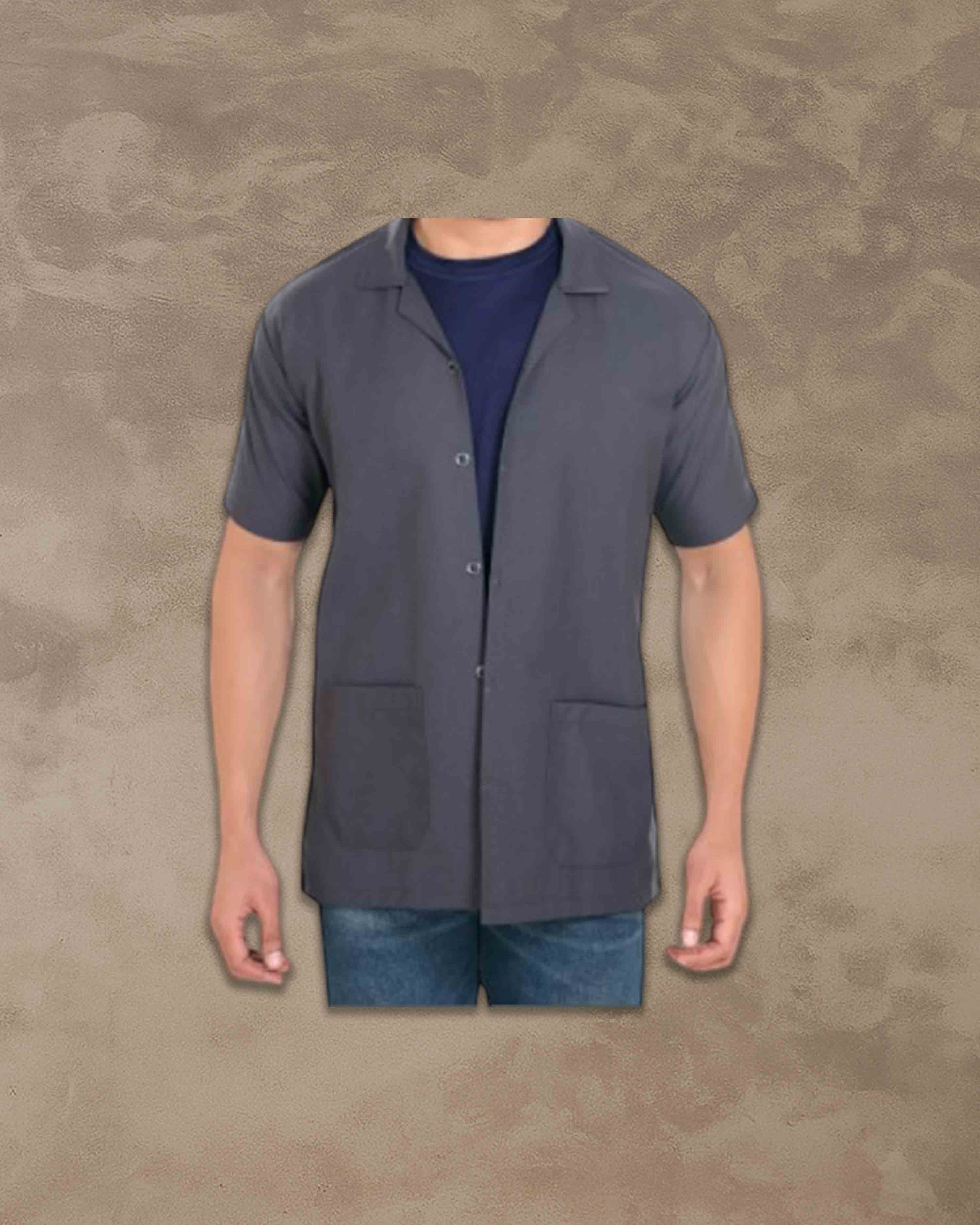 Casual Style Lab Coat For Chemistry Lab & Medical Students | Half Sleeves Lab Coat for All Professional Diagnostics, Technicians, Laboratory - Dark Grey