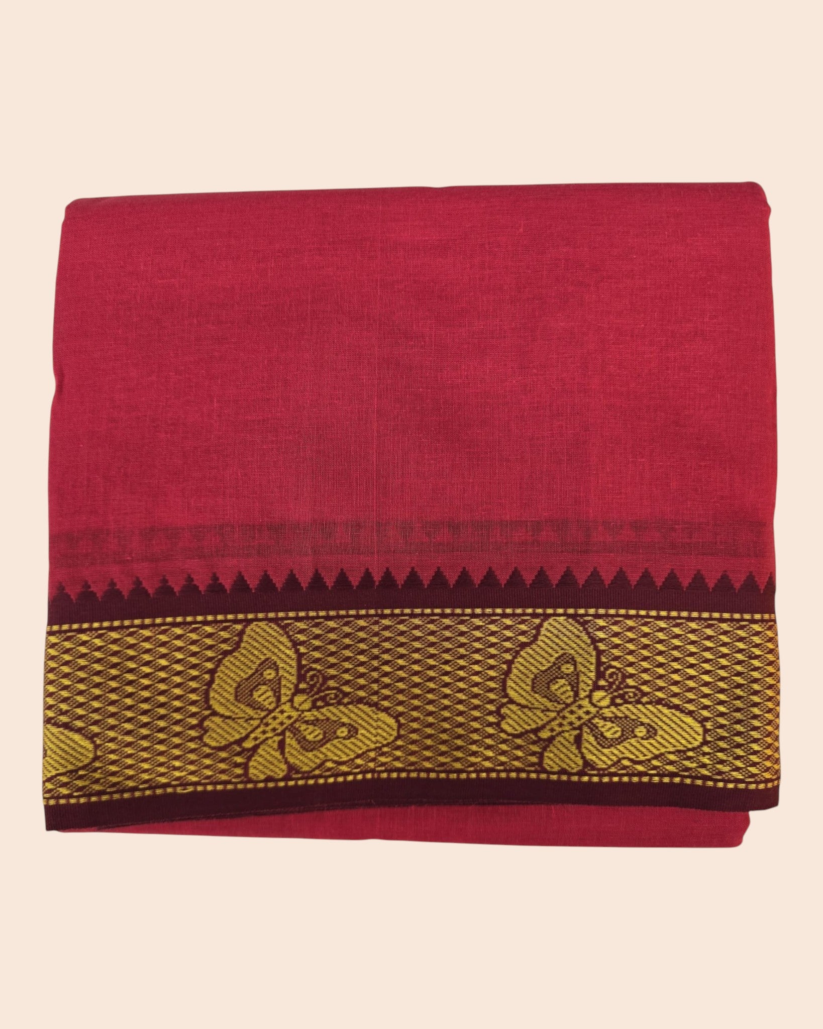 Men's Cotton Panjakacham Dhoti & Towel Set | 9x5 Traditional Dhoti with Angavastram | Red