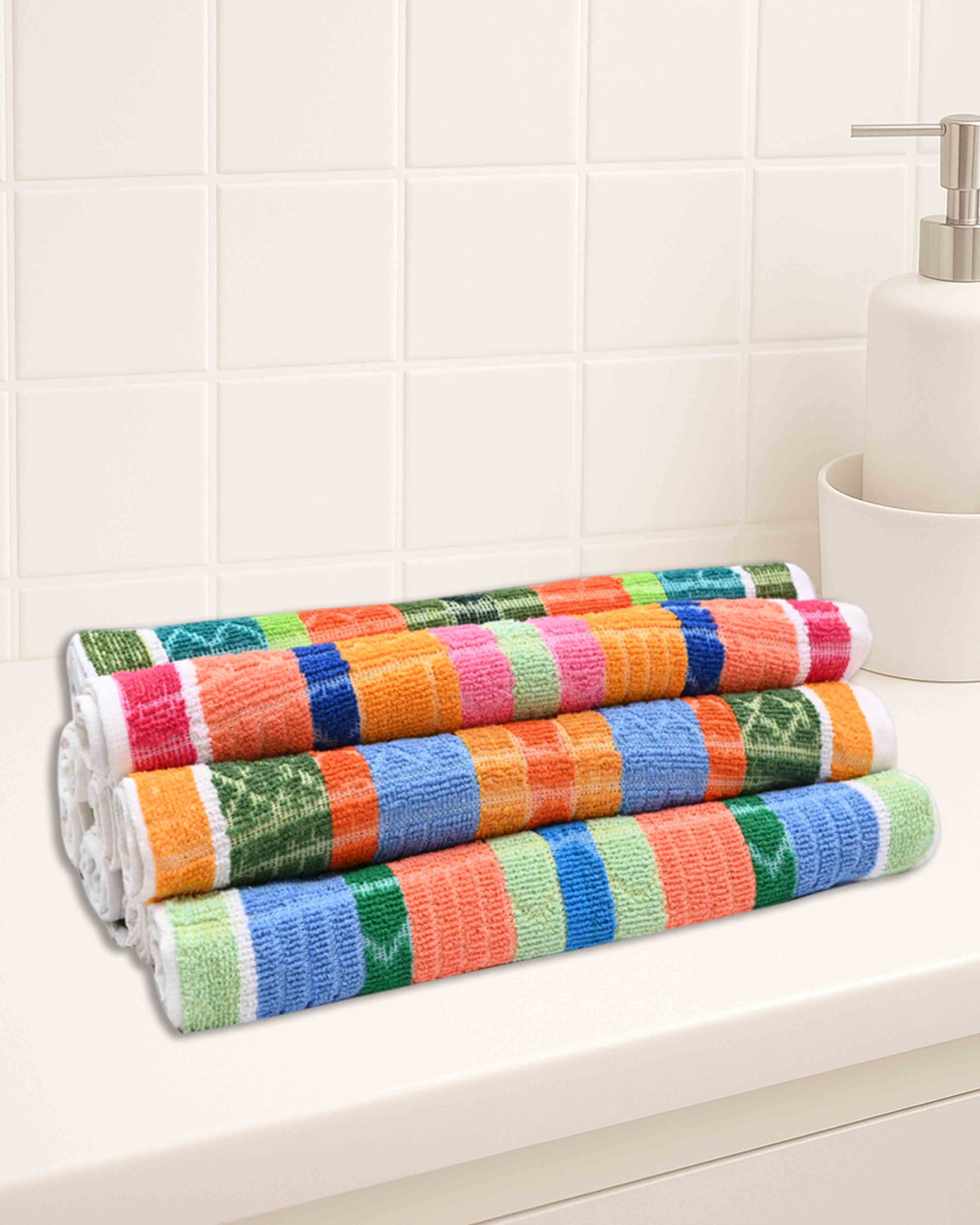 Cotton Striped Hand Towels High Absrobent Enjoy Towels (Multi Color)