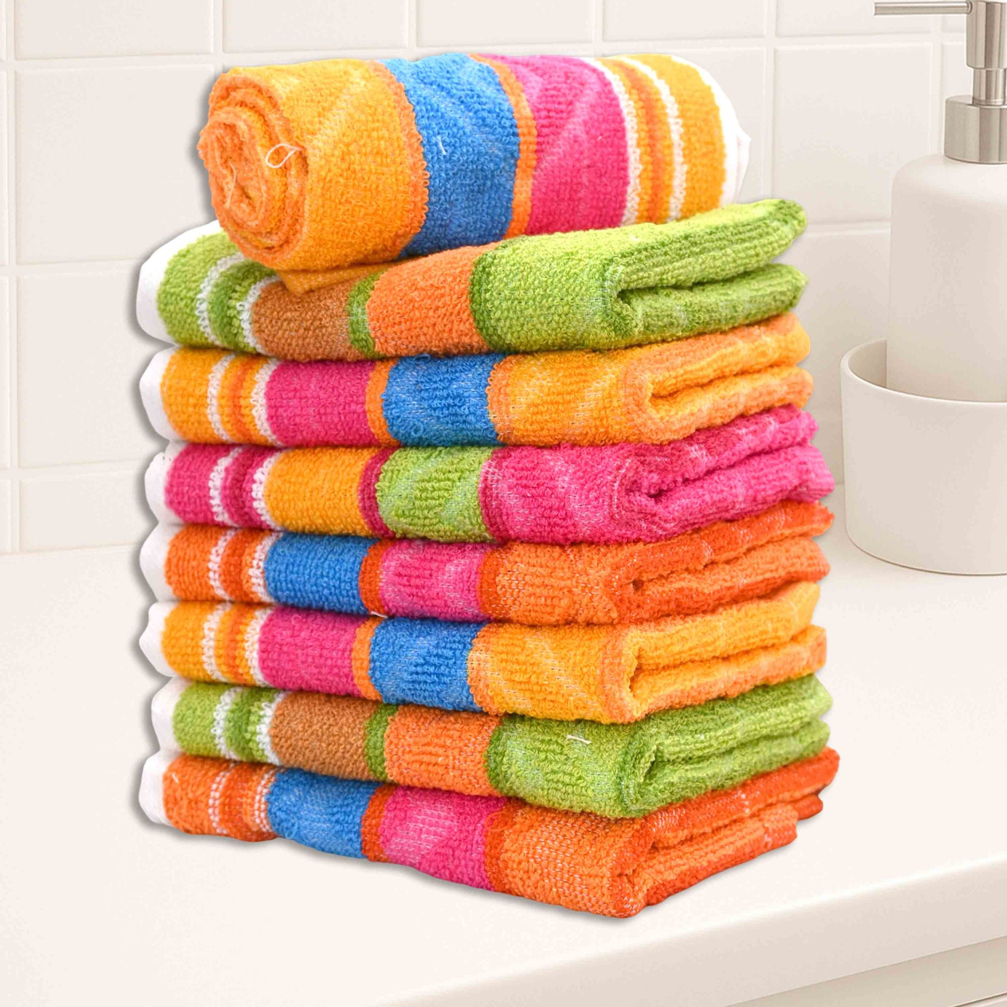 Elegant Multicolor Cotton Hand Towel Set | Stripe Design | Hand Towels | Bathroom Towel | Bathroom Napkins | Set of 6(14x21, 12x18)