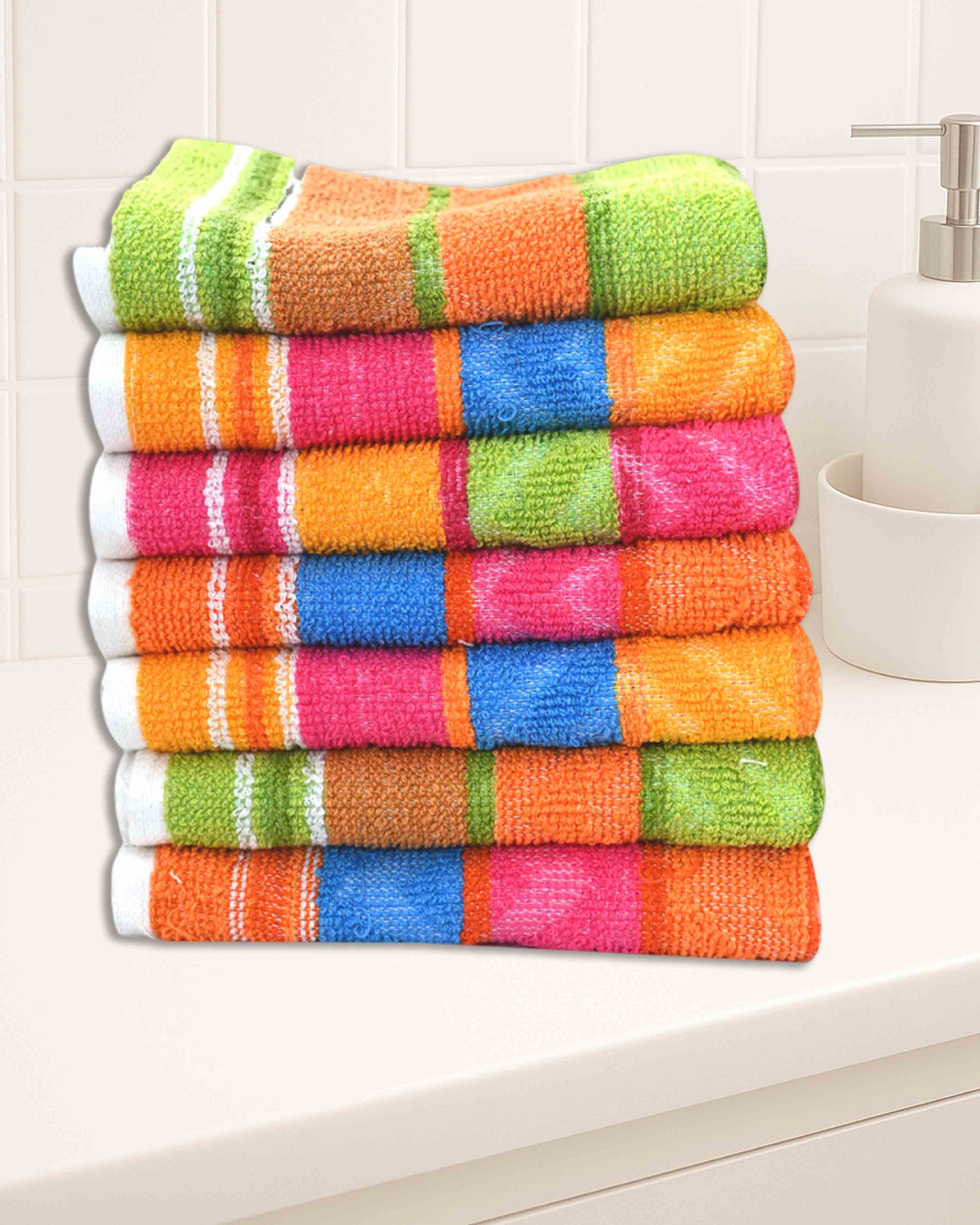 Elegant Multicolor Cotton Hand Towel Set | Stripe Design | Hand Towels | Bathroom Towel | Bathroom Napkins | Set of 6(14x21, 12x18)