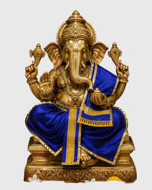 Ganesh Ji & Standing Krishna Idol Panchakacham Dhoti Towel Dress Set Blue