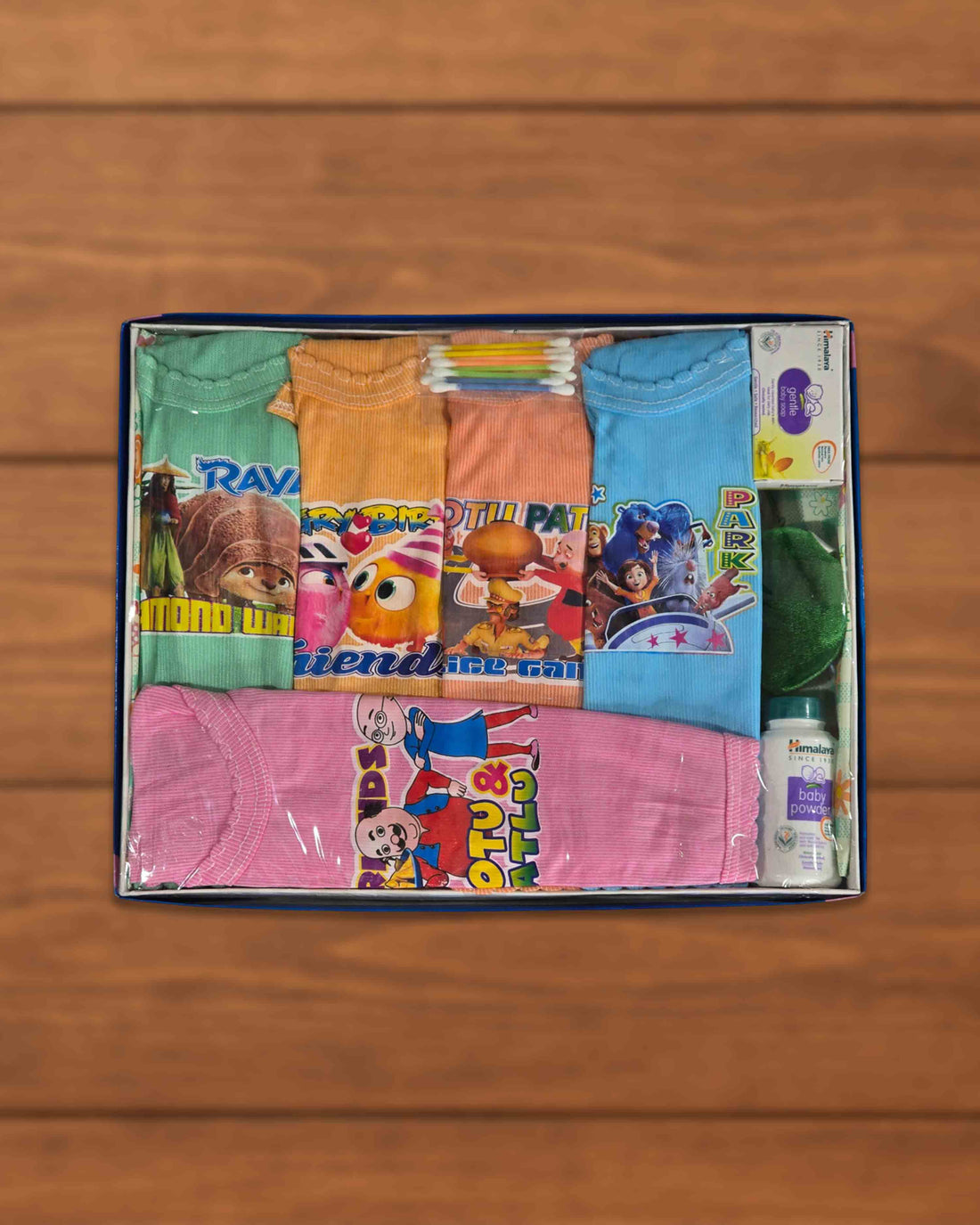 9 pcs New Born Clothing & Baby Care Gift Set for Baby Boy & Girl | Include - Dresses, Buds, Powder, Soap, Powder Puff | Premium Gift Set (Assorted - Color)