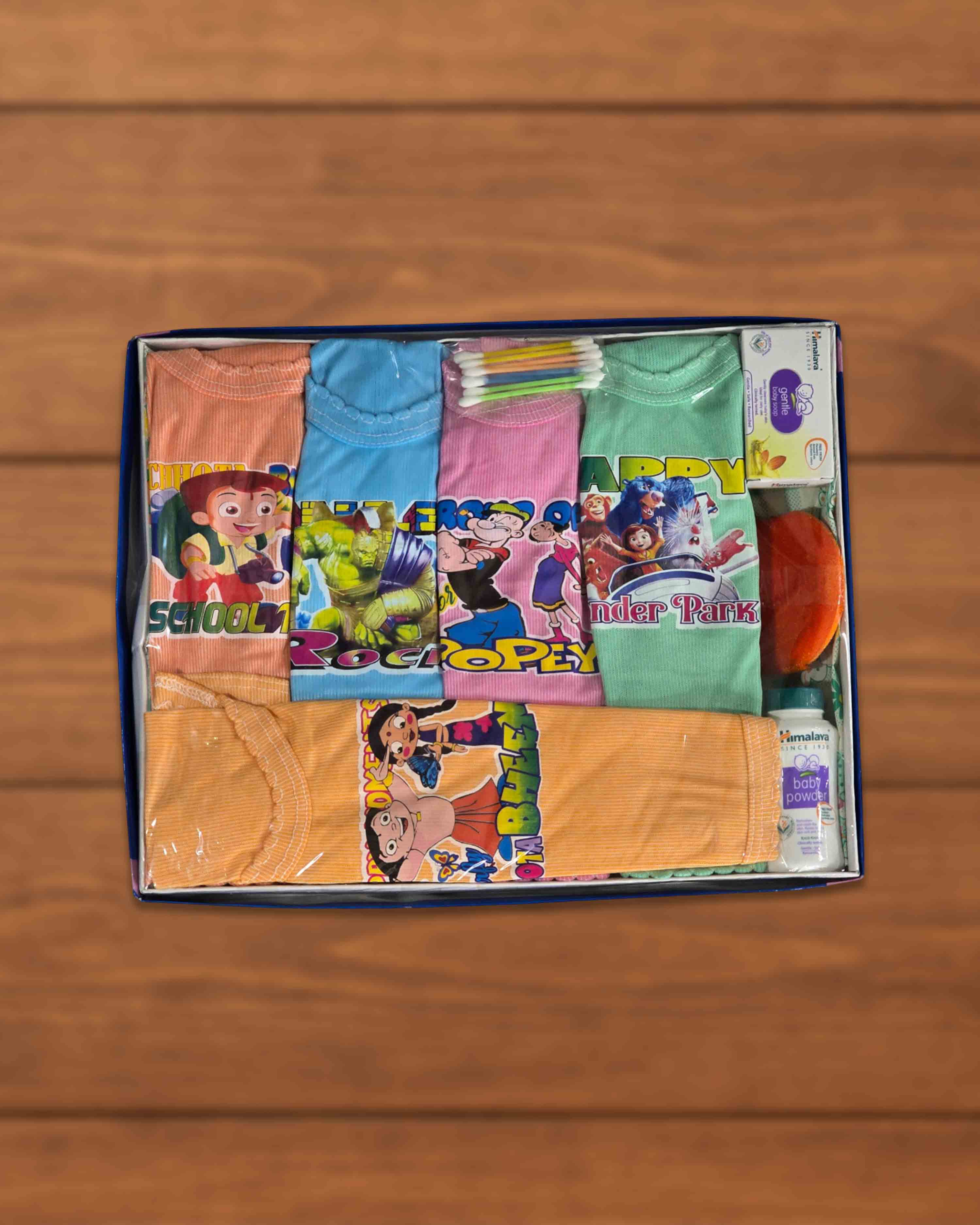 9 pcs New Born Clothing & Baby Care Gift Set for Baby Boy & Girl | Include - Dresses, Buds, Powder, Soap, Powder Puff | Premium Gift Set (Assorted - Color)