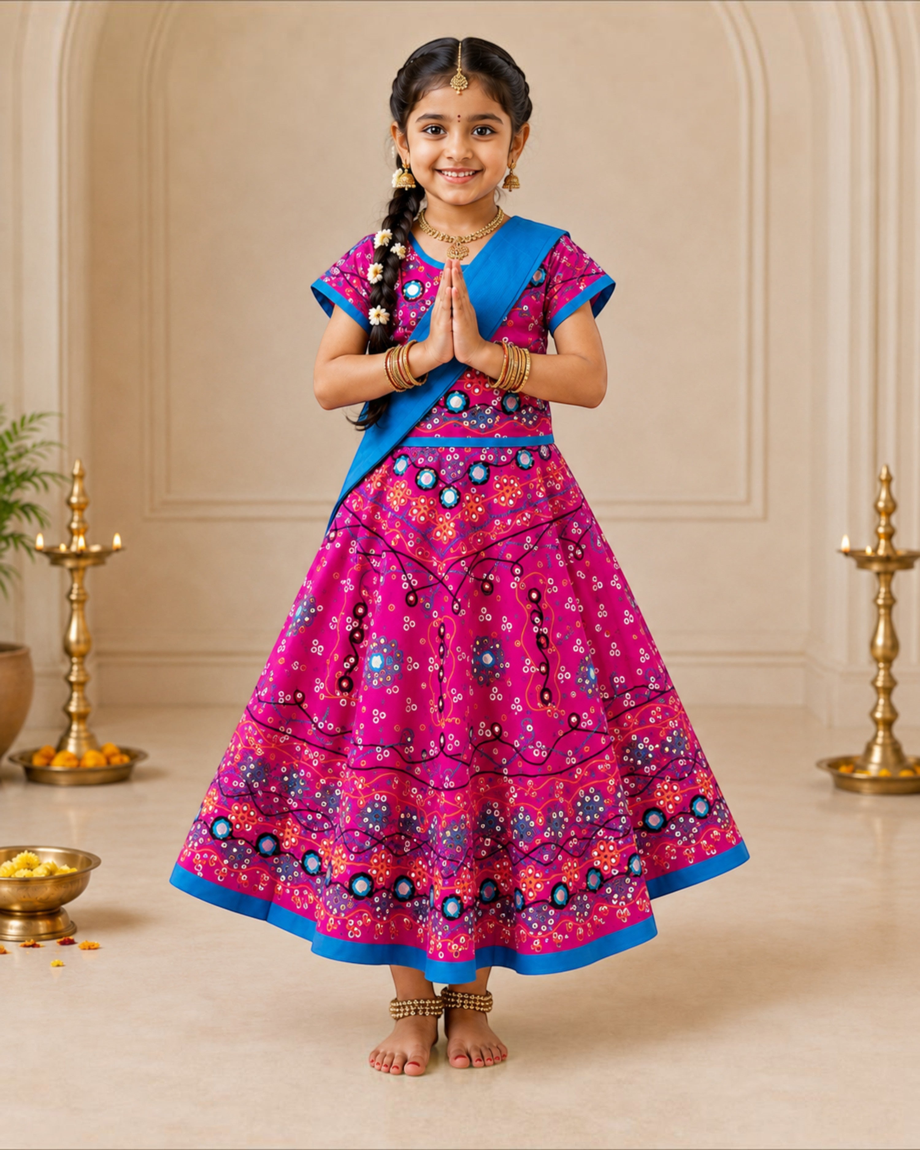 Girls Kumkum multicolor cotton lehenga choli with dupatta 3 piece ethnic wear set