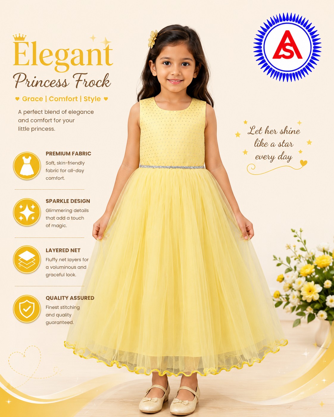 Girls lemon yellow sleeved maxi frock for school stage performance