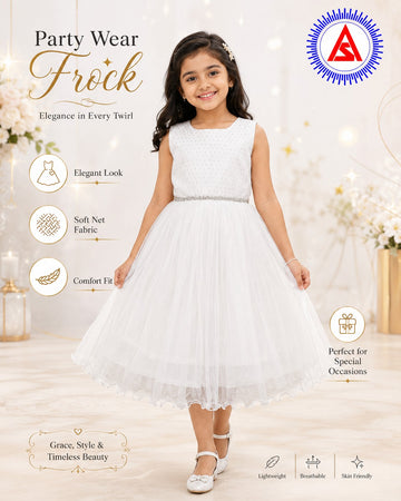 Girls Plain Fancy Long Frock with Short Sleeves – Annual Day Dress
